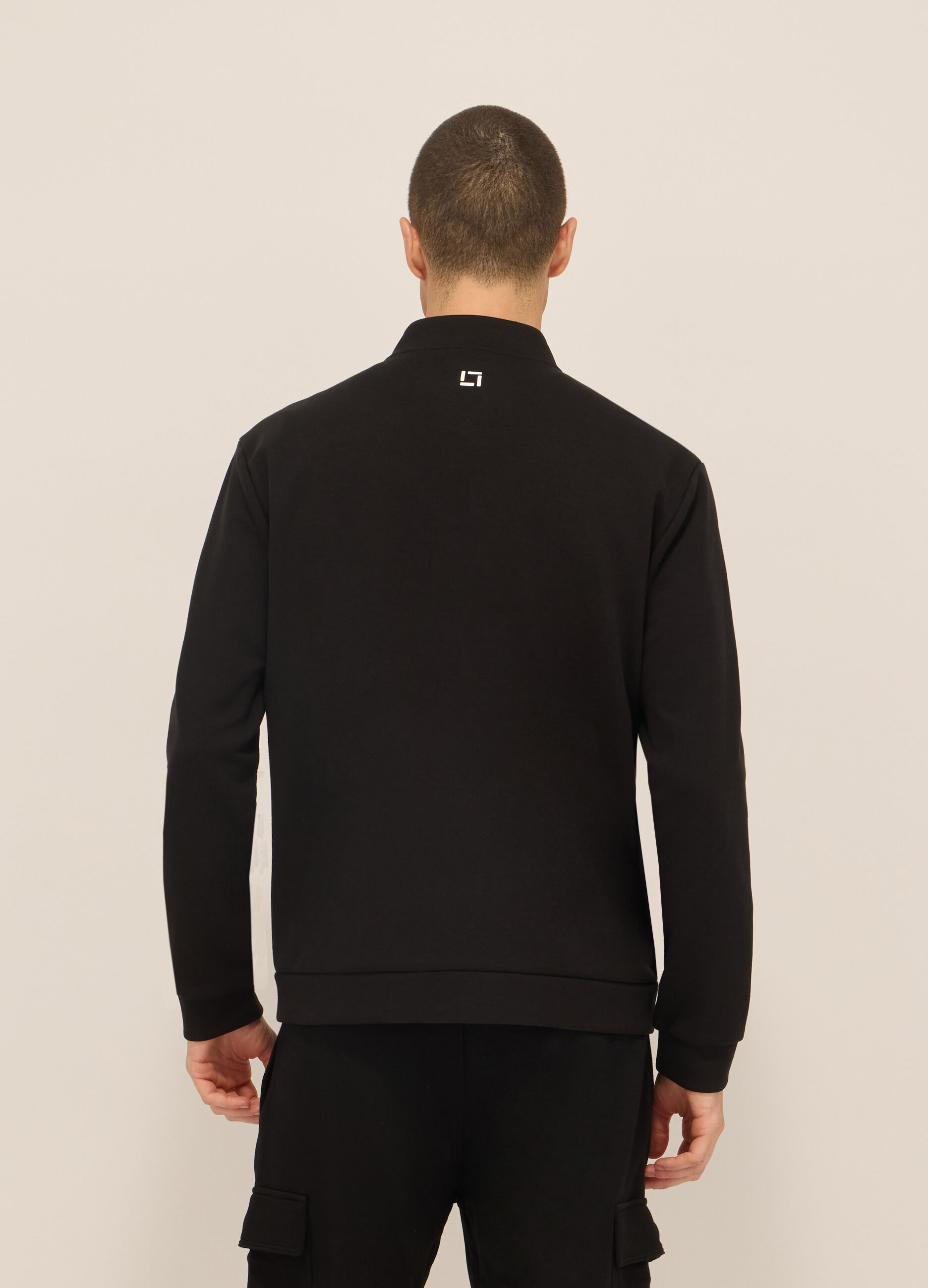 Felpa sportiva con zip in interlock misto cotone uomo_1