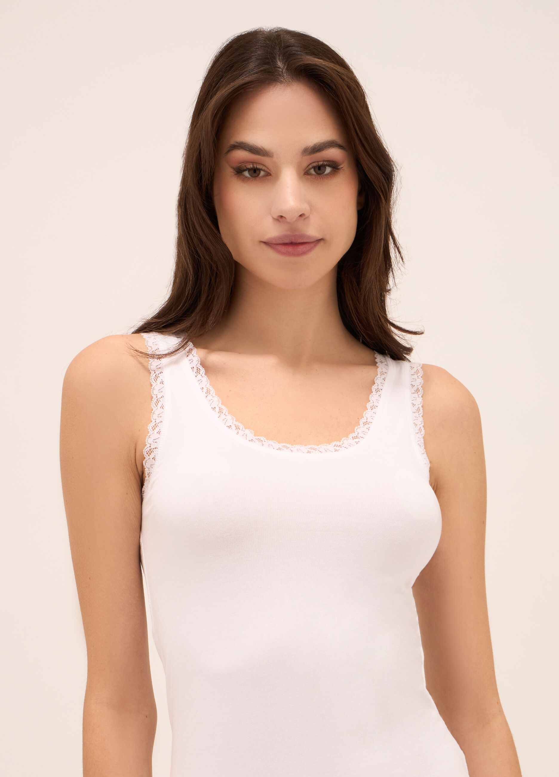 Canotta in cotone stretch con pizzo donna_2