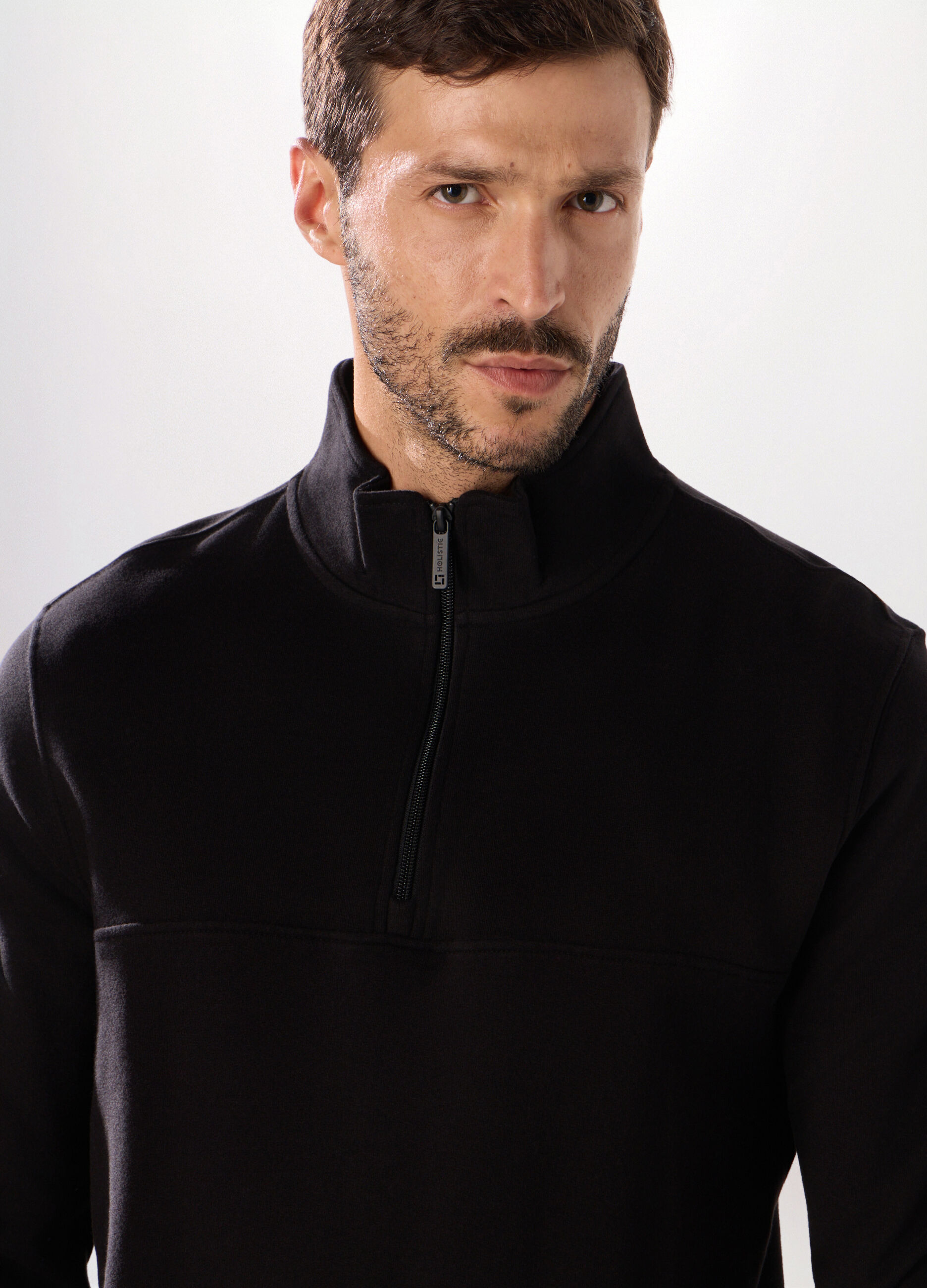 Felpa lupetto con zip in puro cotone uomo_2