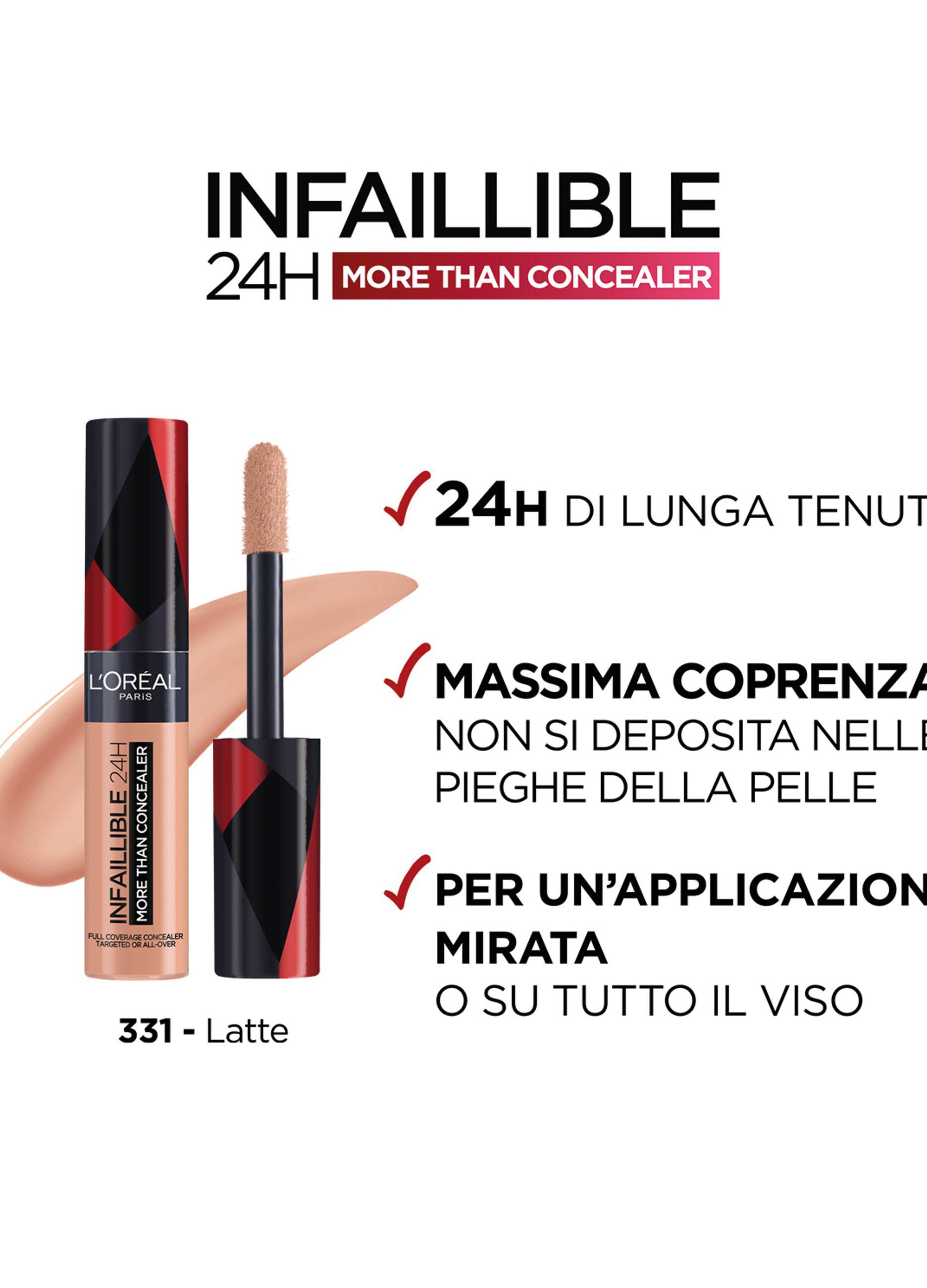 L'Oréal Paris Infaillible 24h More Than Concealer, Correttore liquido a lunga tenuta, 331 Cafe Au Lait._1