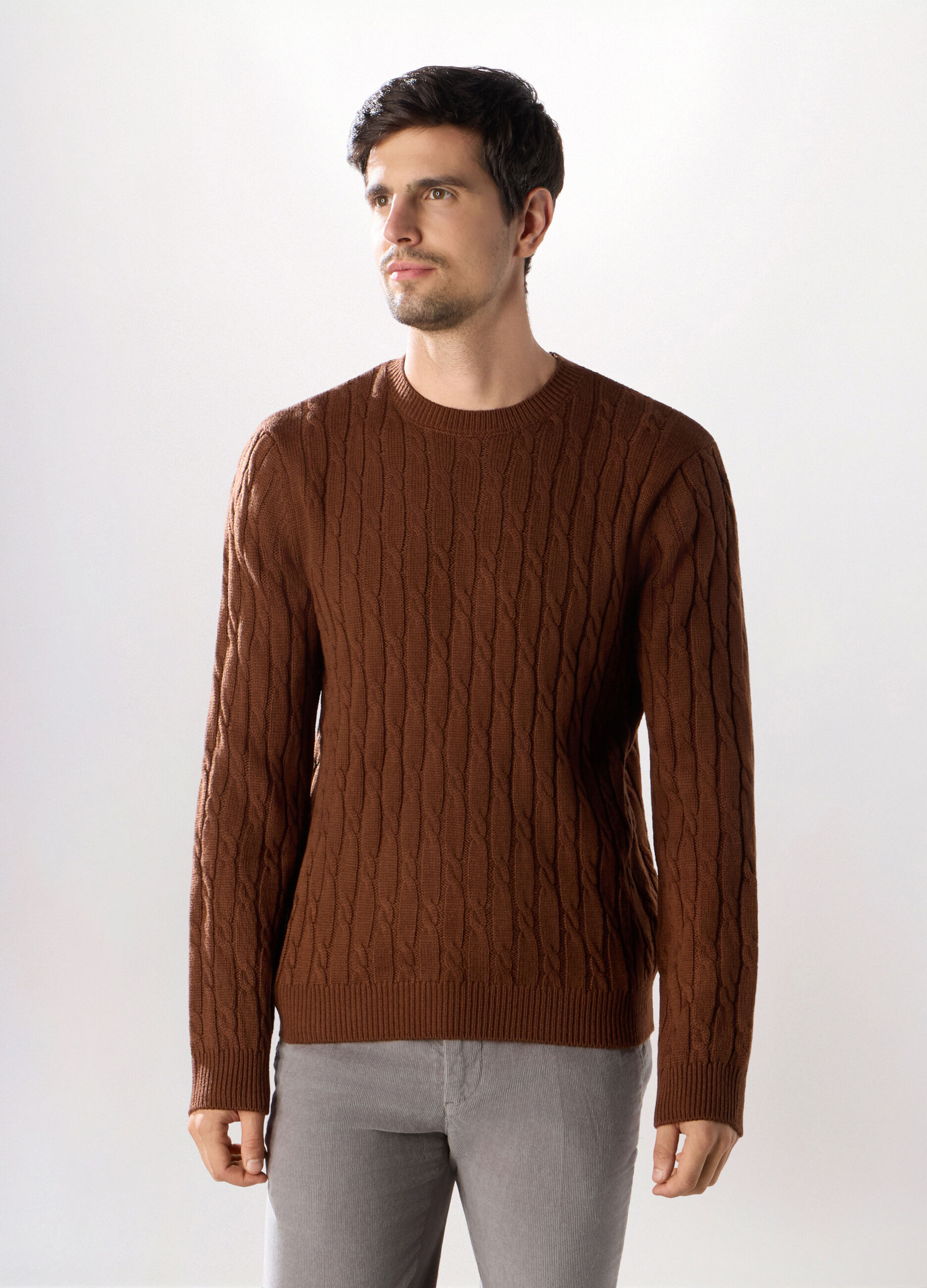 Maglione girocollo a trecce uomo_0