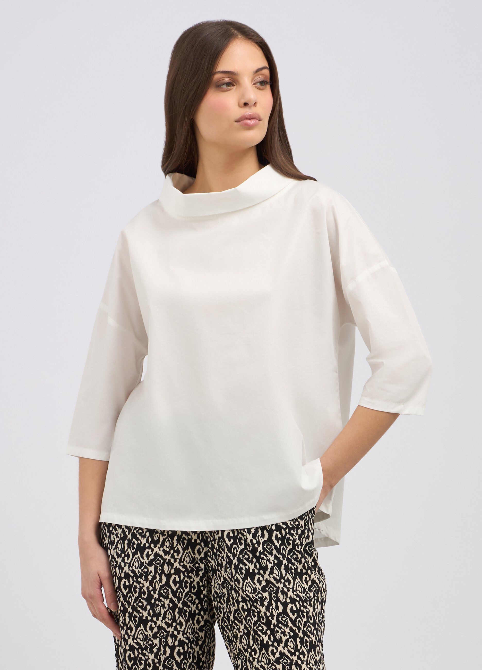Blusa in puro cotone a collo alto donna_0