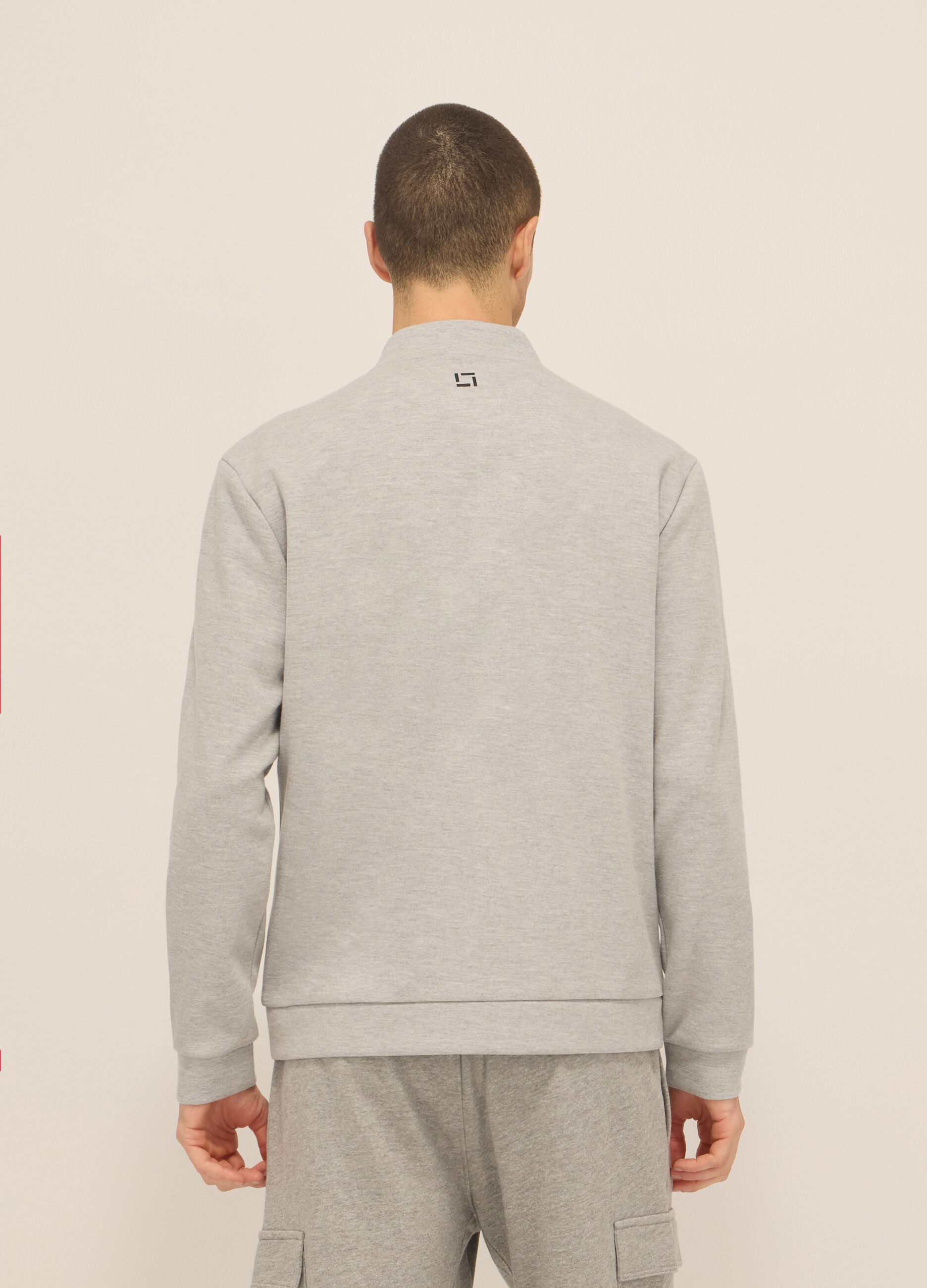 Felpa sportiva con zip in interlock misto cotone uomo_1