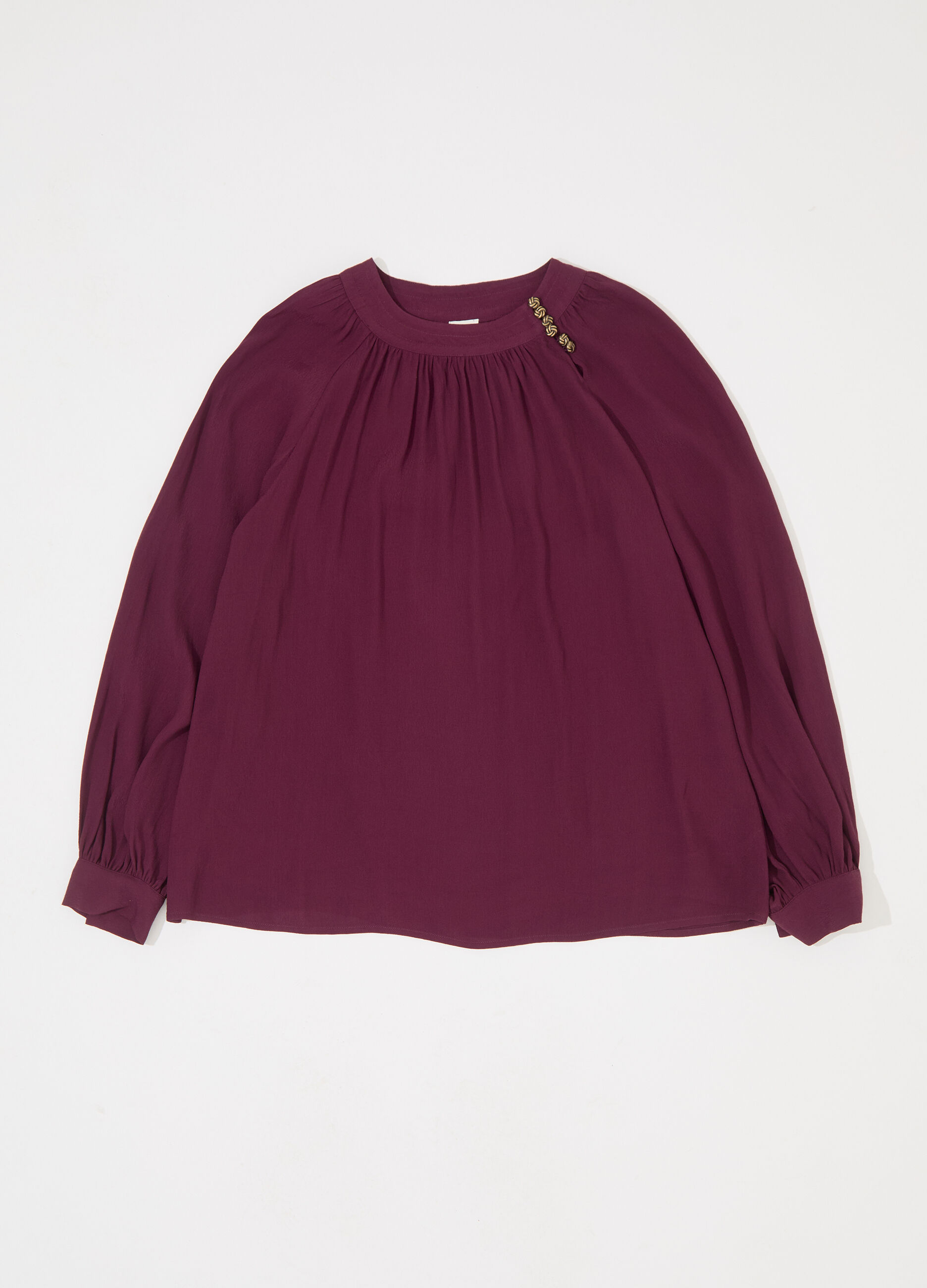 Blusa a pieghe con maniche a sbuffo donna_4