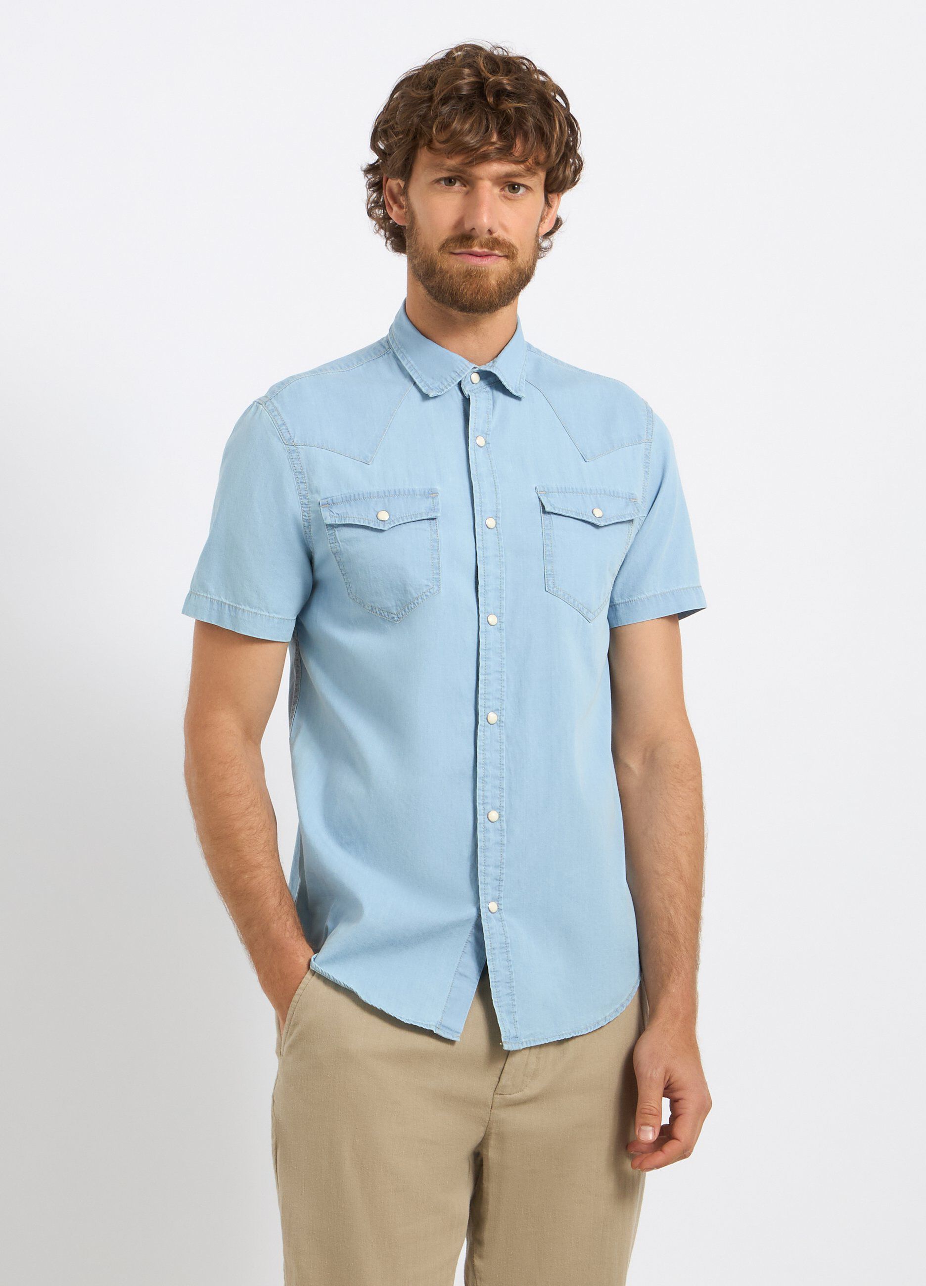 Camicia a maniche corte in puro cotone uomo_0