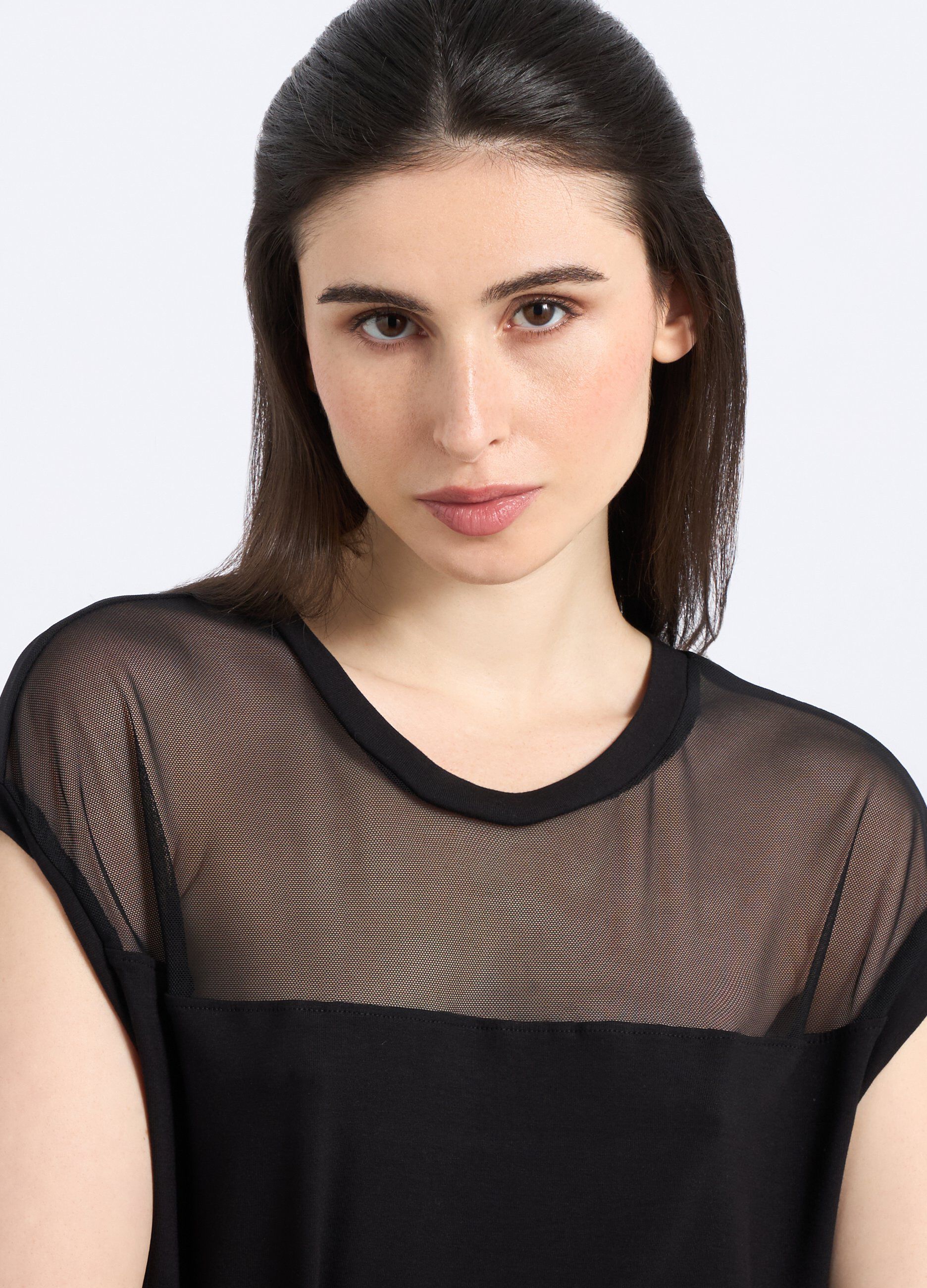 T-shirt in viscosa stretch con inserto sul top_2