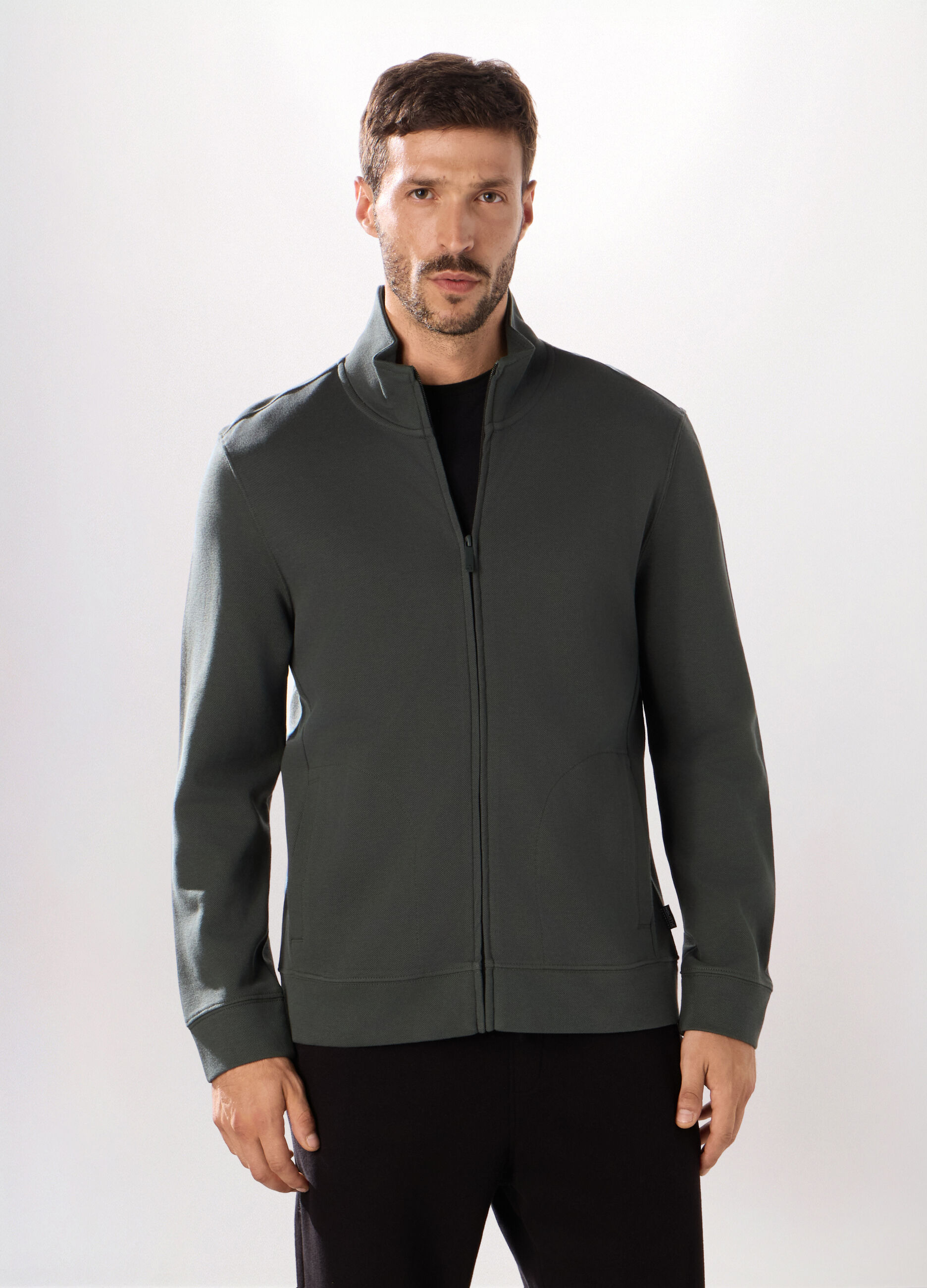 Felpa con zip in puro cotone uomo_0