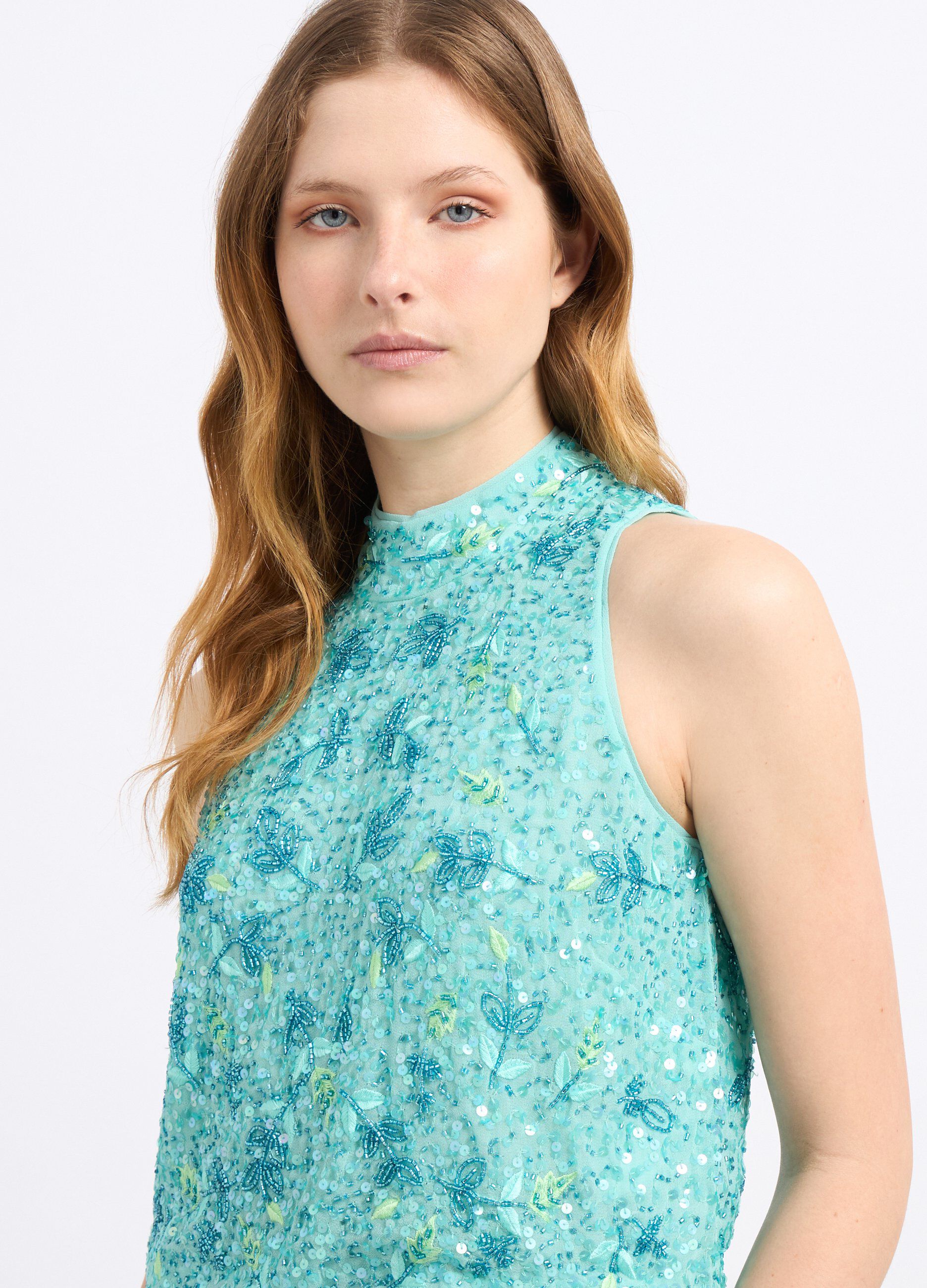 Top smanicato con perline e paillettes donna_2