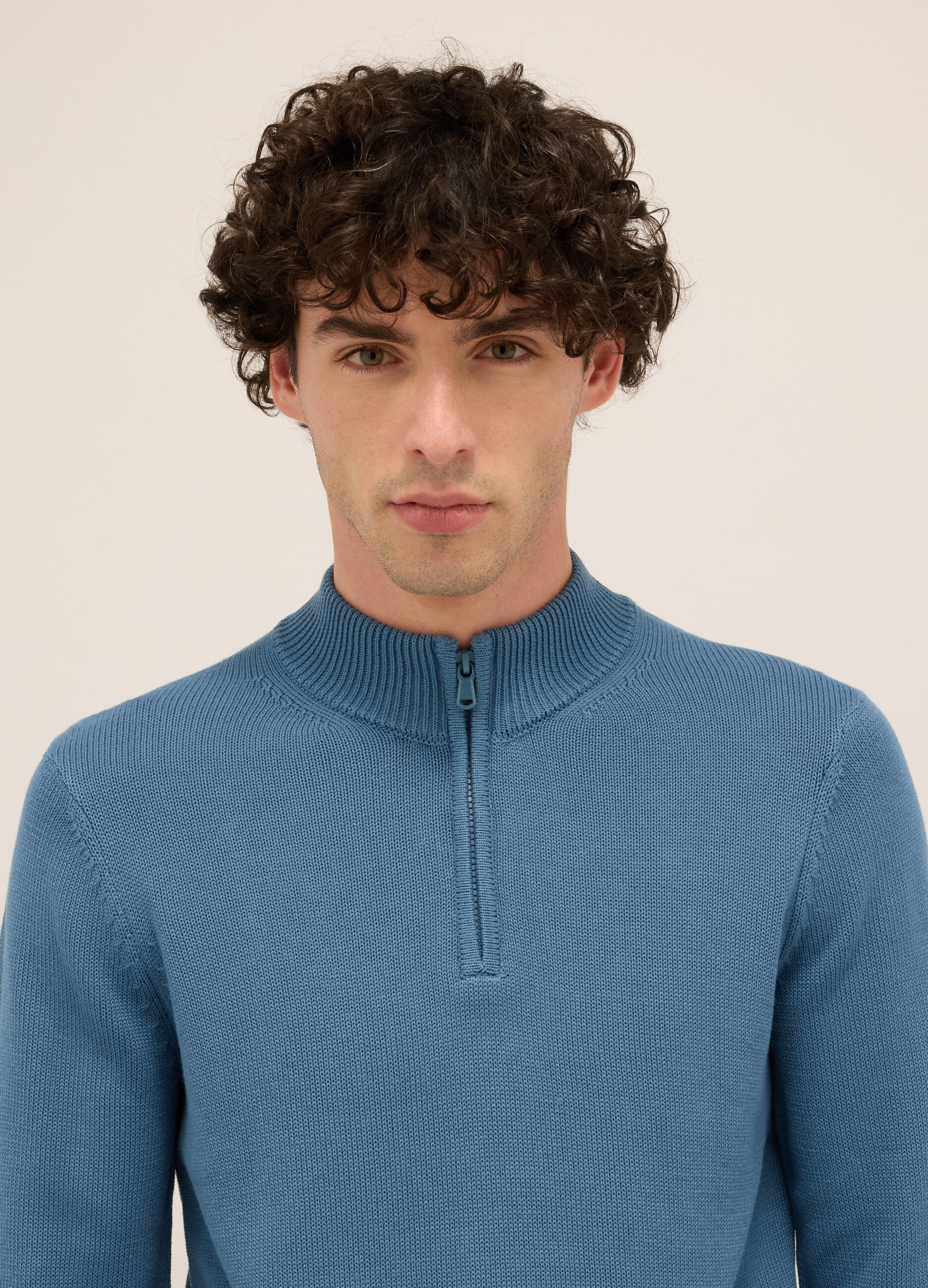 Maglione lupetto con mezza zip in misto cotone uomo_1