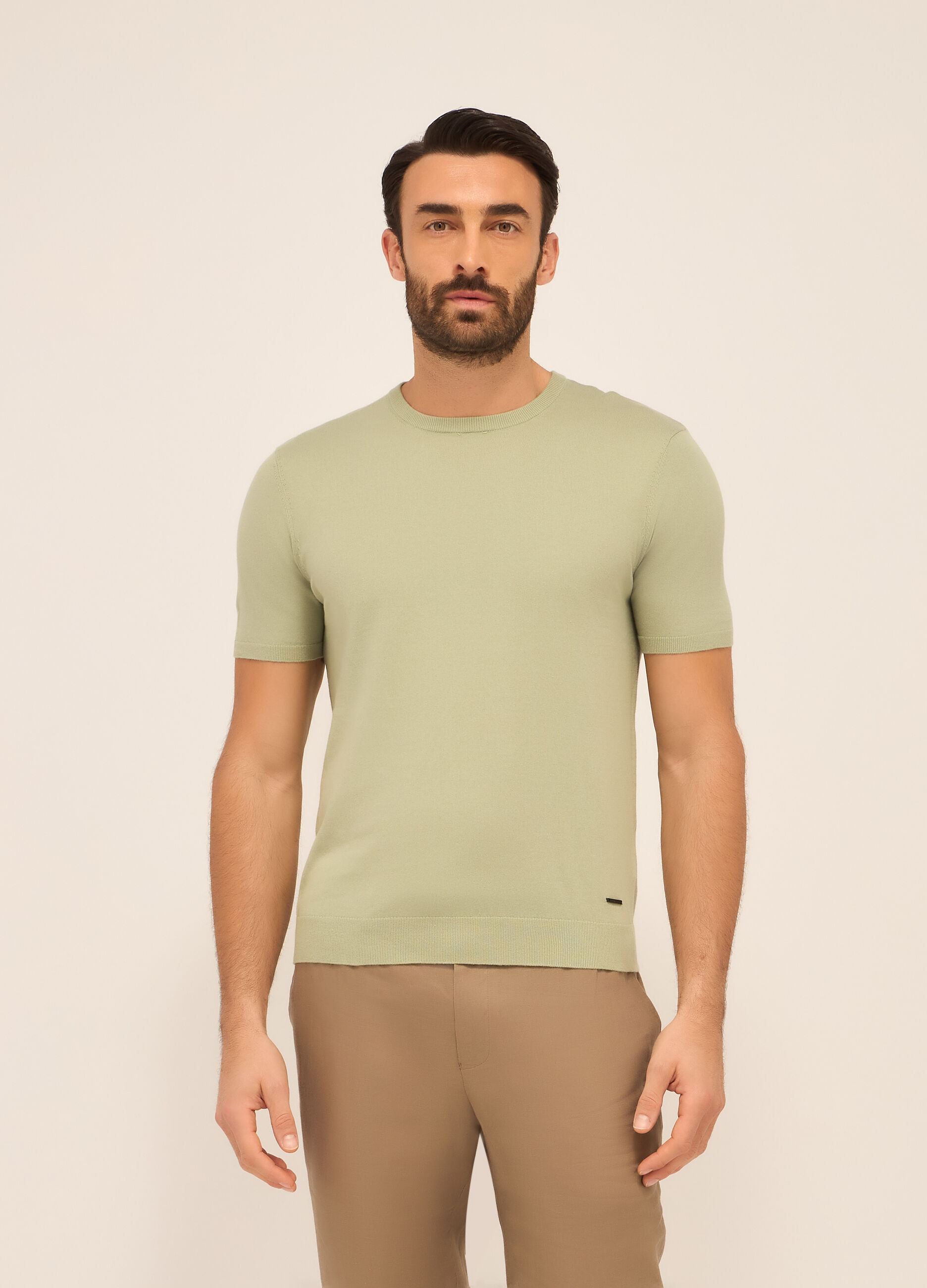 T-shirt a maglia in puro cotone uomo_0