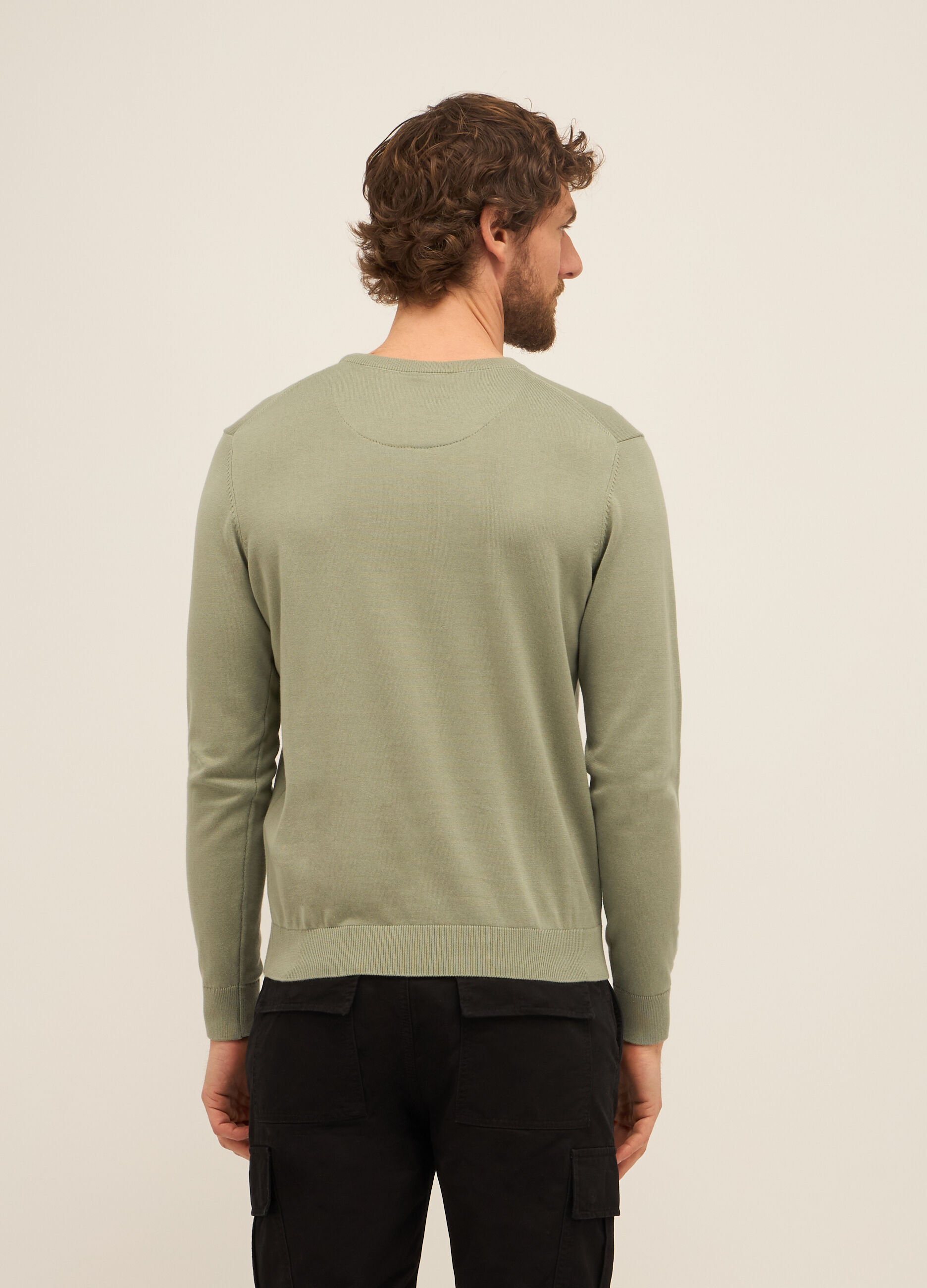 Maglione girocollo in puro cotone maglia rasata uomo_1