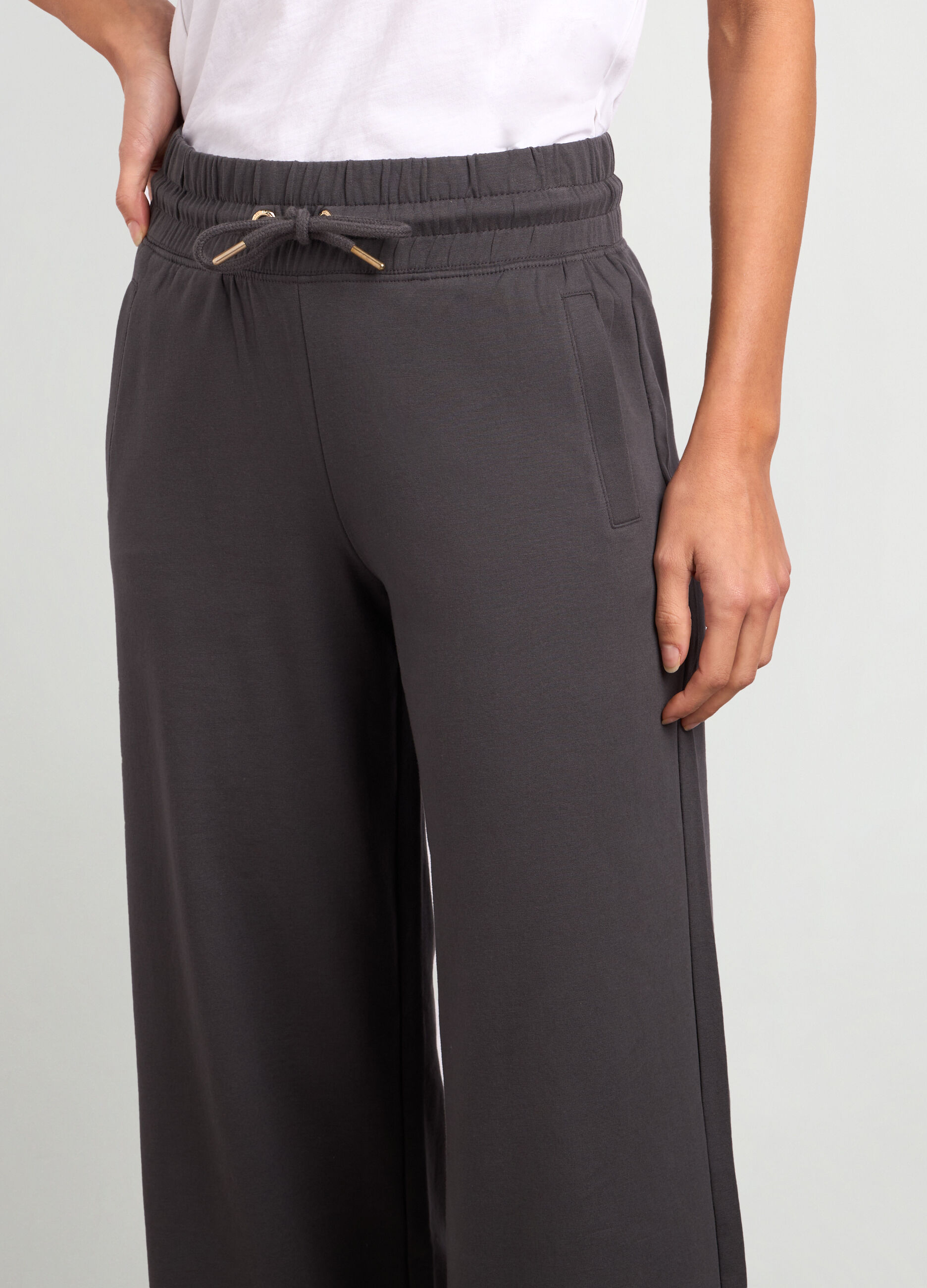 Joggers wide leg in felpa di cotone stretch donna_2