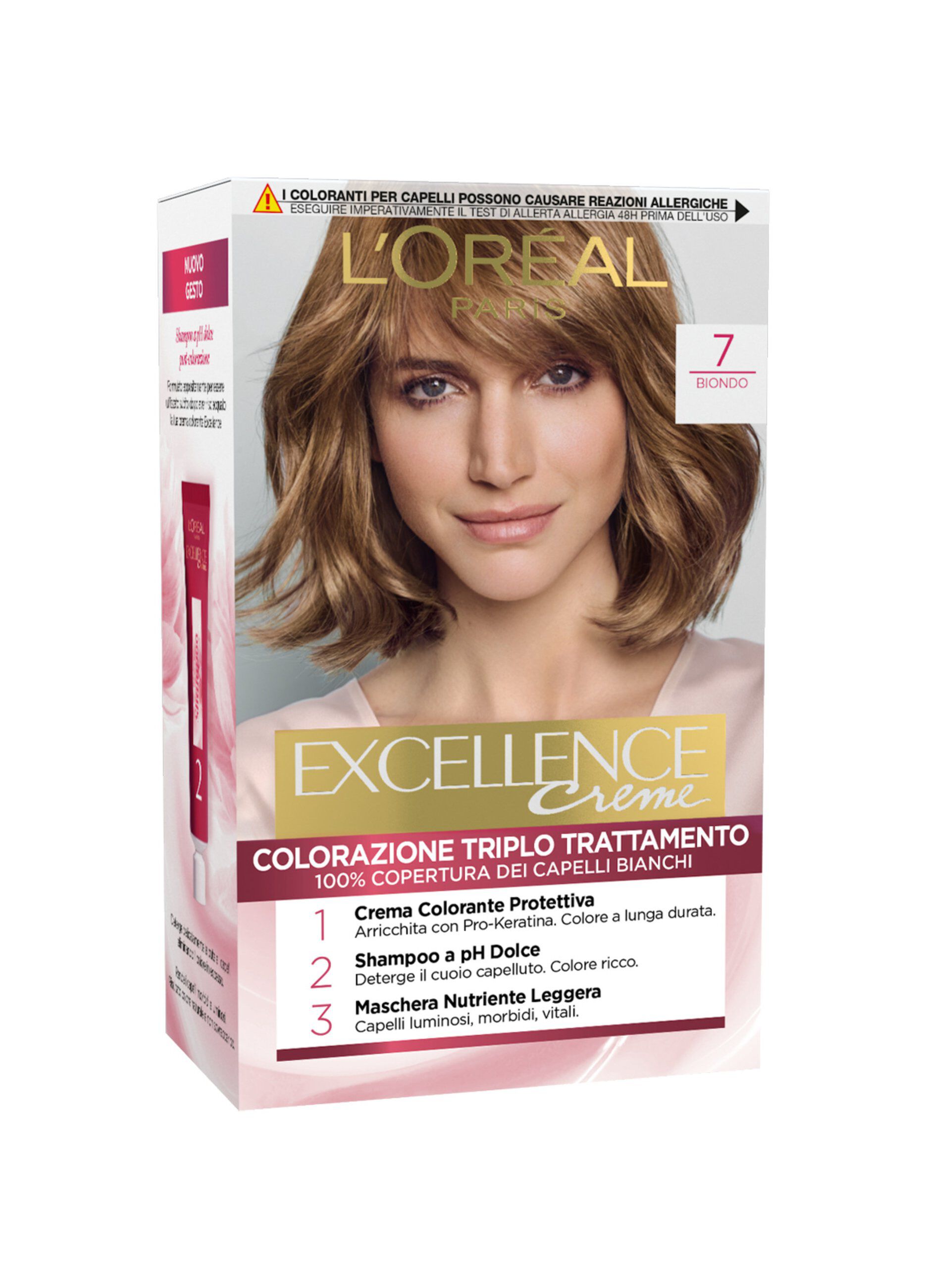 L'Oréal Paris Tinta Capelli Excellence, Copre i capelli bianchi, colore ricco, luminoso e a lunga durata, 7 Biondo._0