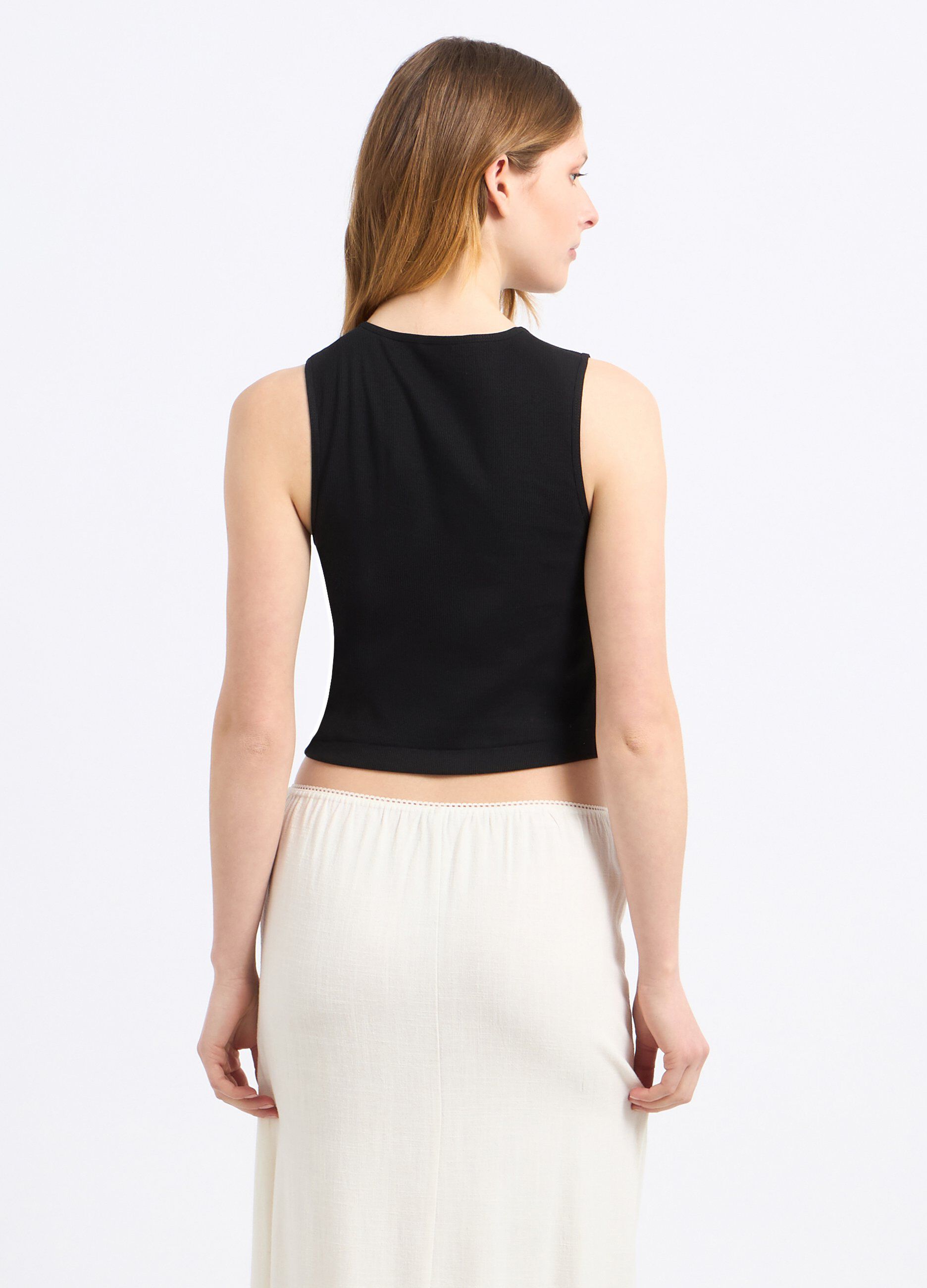 Top cropped in costina di cotone stretch donna_1
