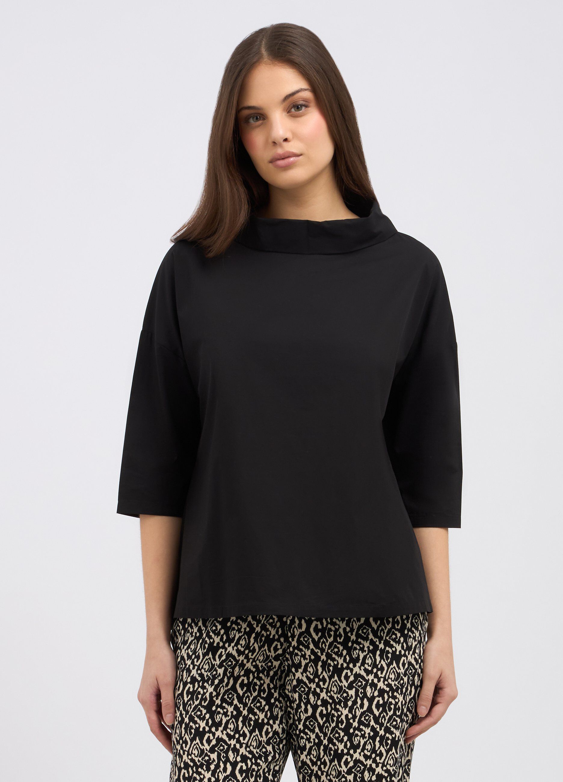 Blusa in puro cotone a collo alto donna_0