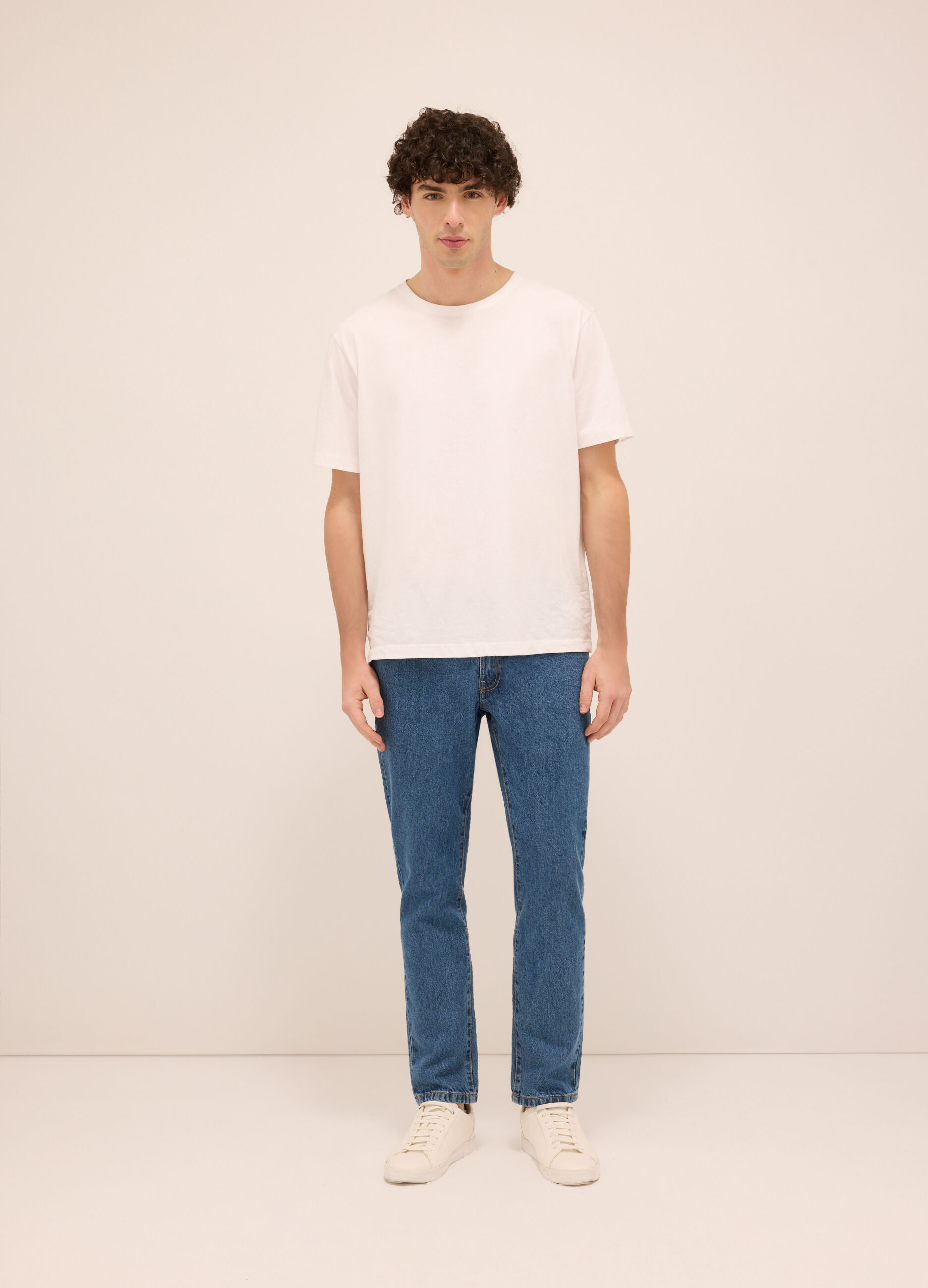Jeans 5 tasche slim fit in denim di cotone uomo_0