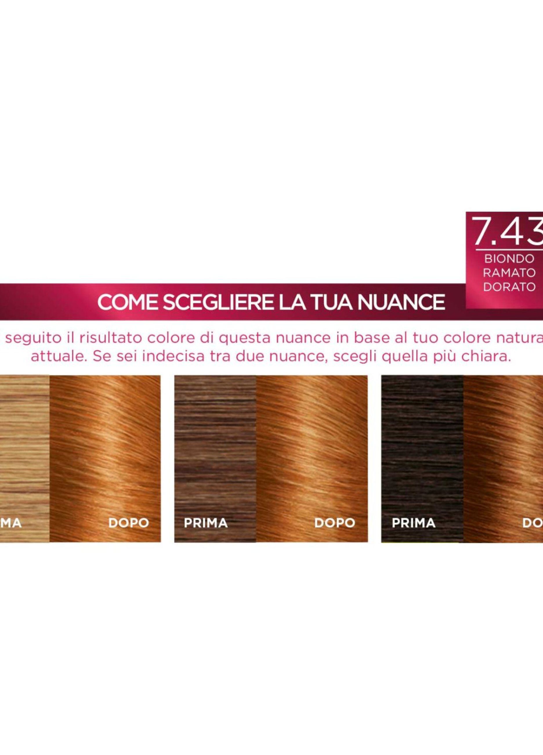 L'Oréal Paris Tinta Capelli Excellence, Copre i capelli bianchi, colore ricco, luminoso e a lunga durata, 7.43 Biondo Ramato Dorato._3