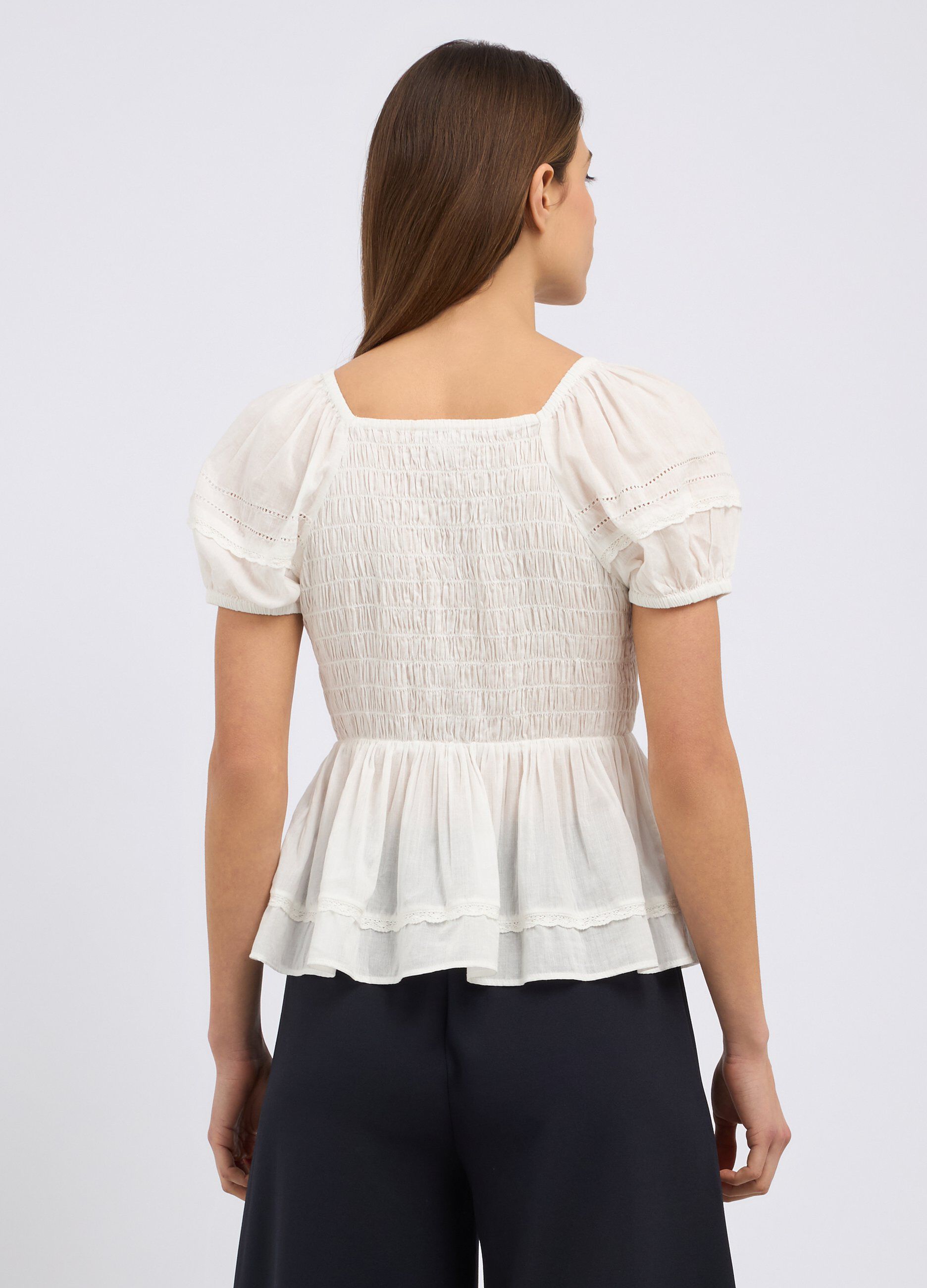 Blusa in puro cotone con punto smock donna_1