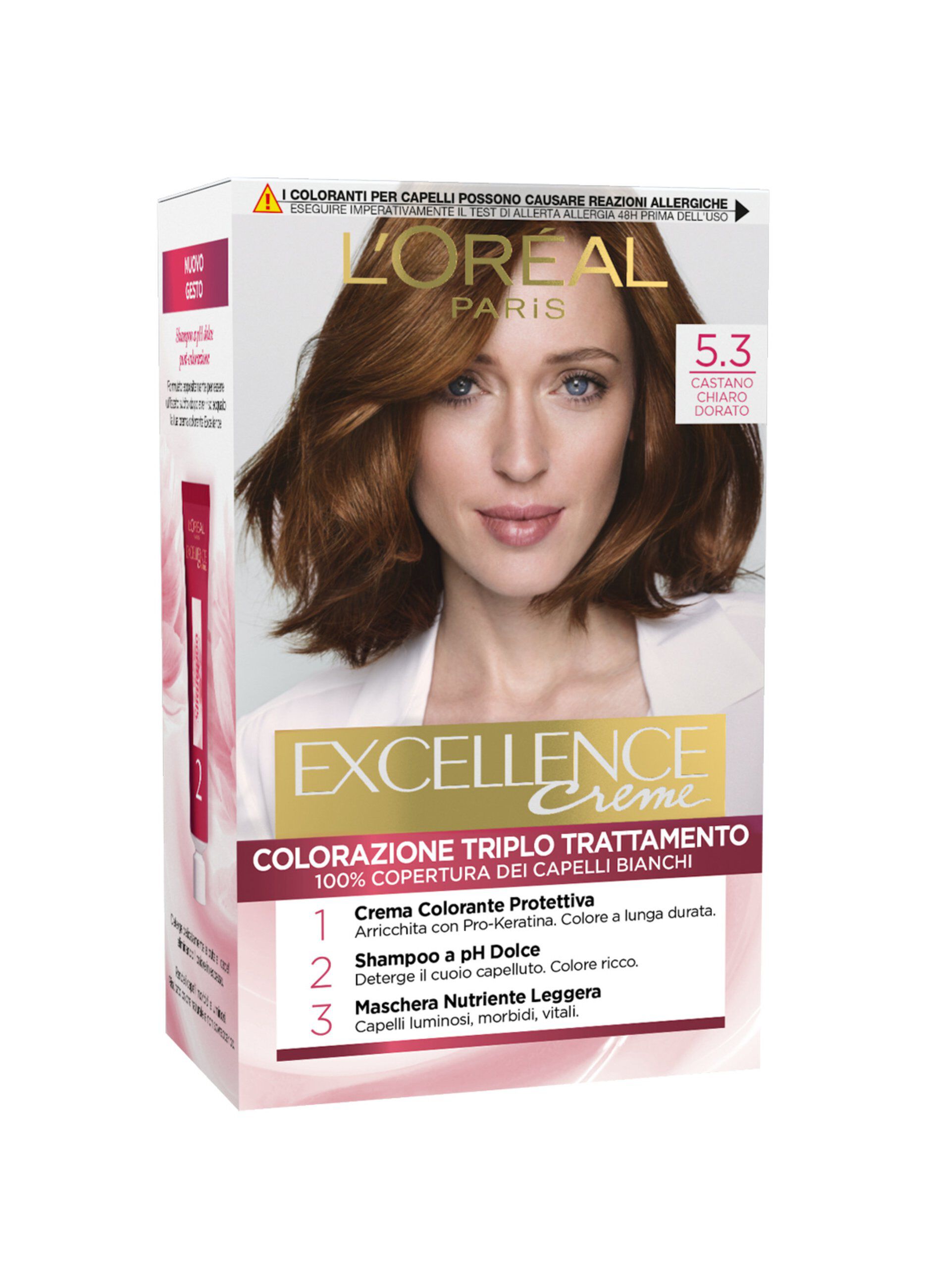 L'Oréal Paris Tinta Capelli Excellence, Copre i capelli bianchi, colore ricco, luminoso e a lunga durata, 5.3 Castano Chiaro Dorato._0