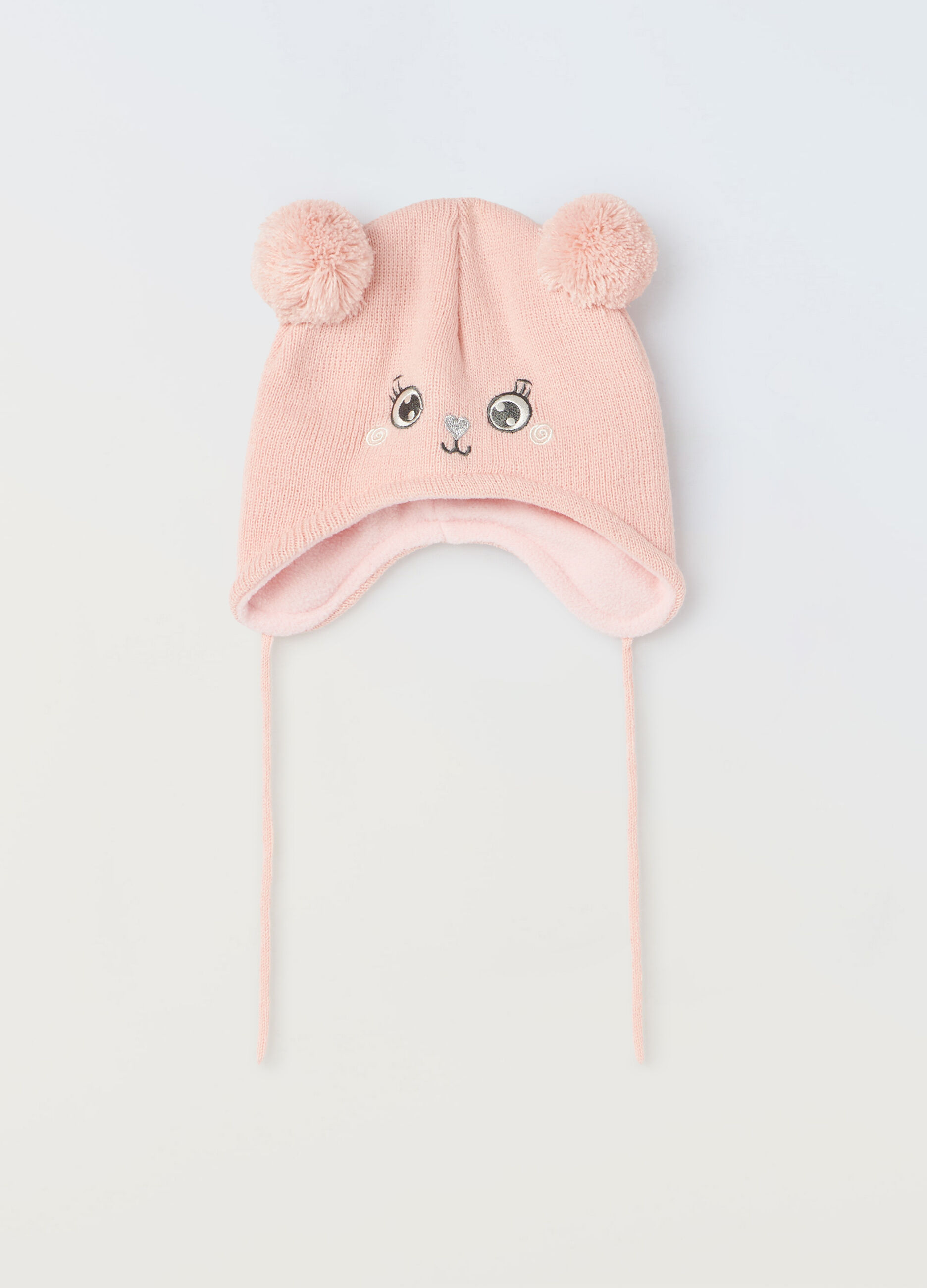 Berretto tricot con pon pom neonata_0