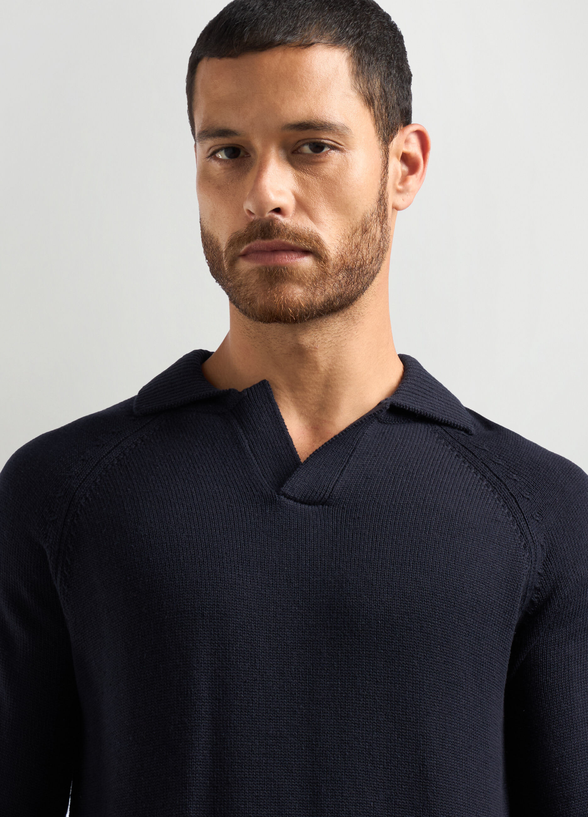 Maglione colletto polo in misto cotone uomo_2