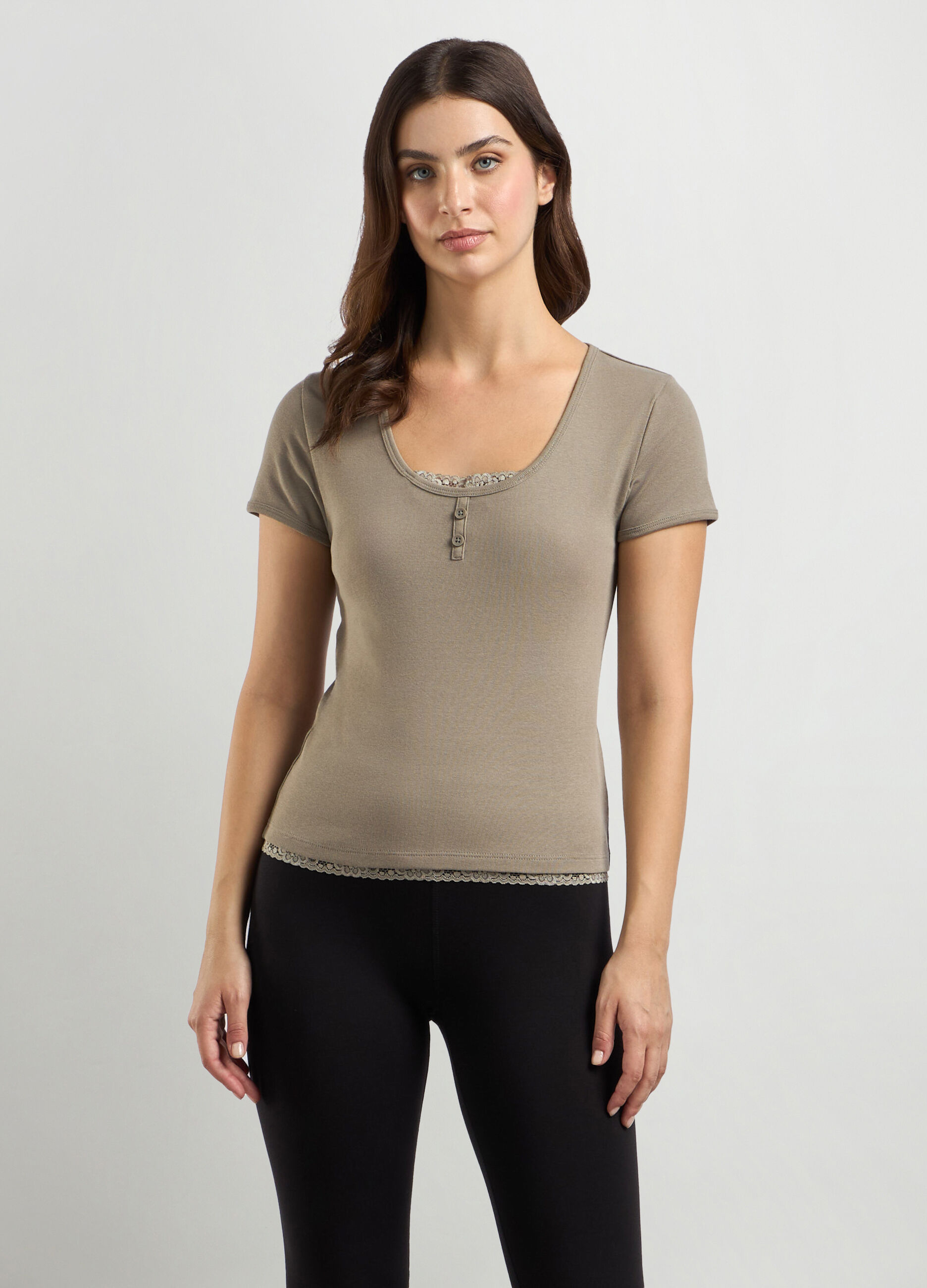 T-shirt in jersey di puro cotone con pizzo donna_0