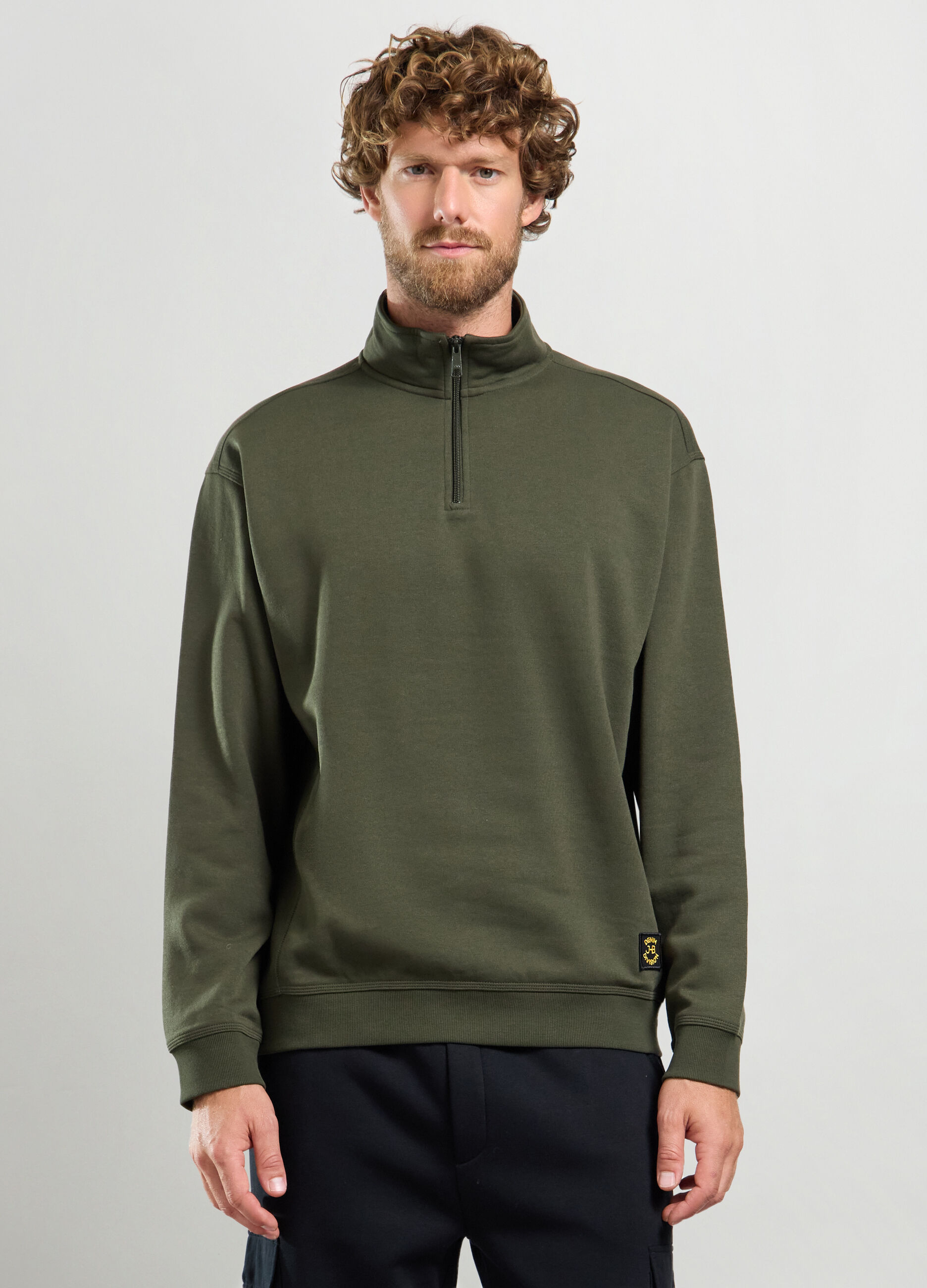 Felpa lupetto mezza zip in misto cotone uomo_0