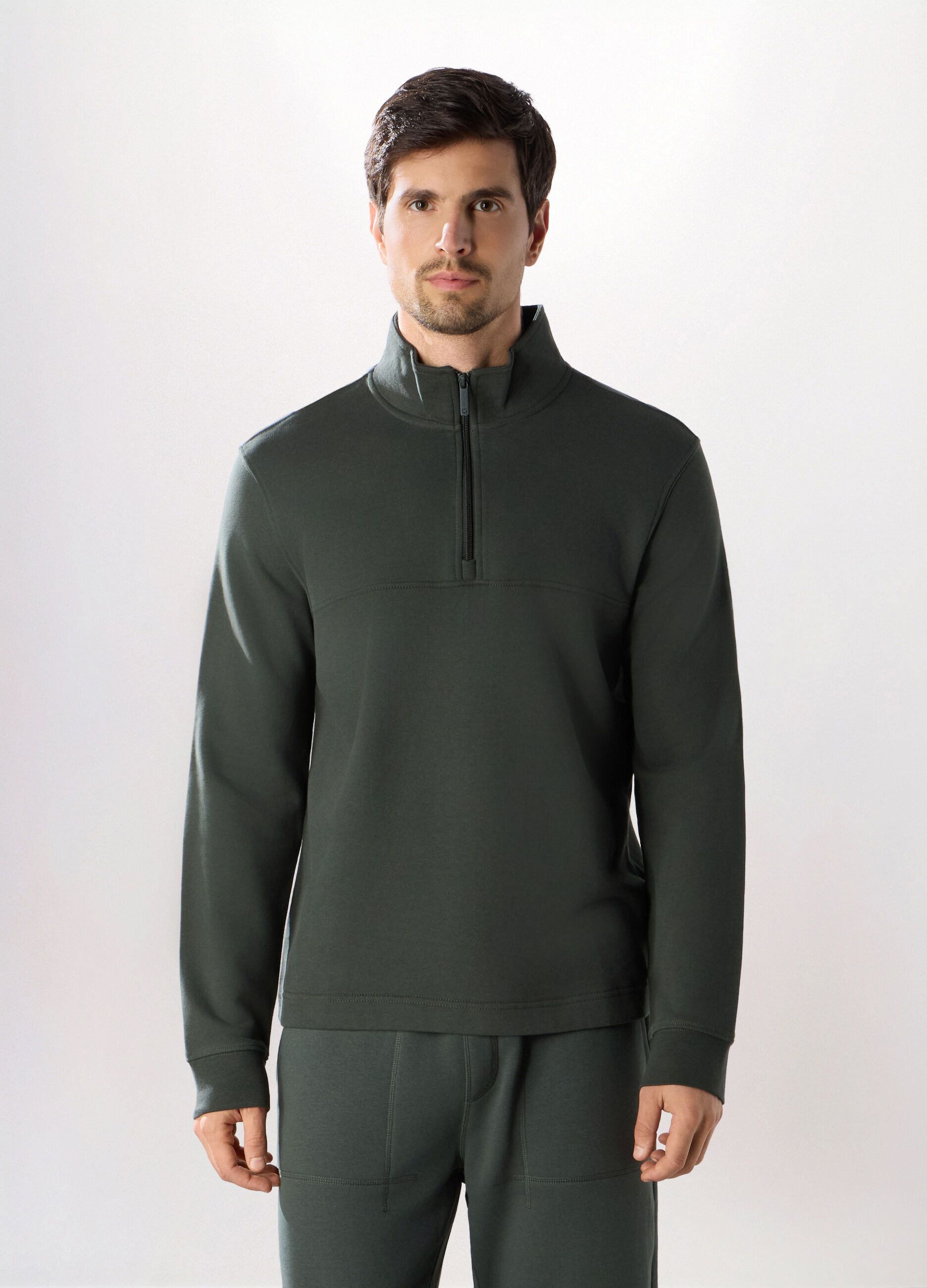 Felpa lupetto con mezza zip in cotone uomo_0