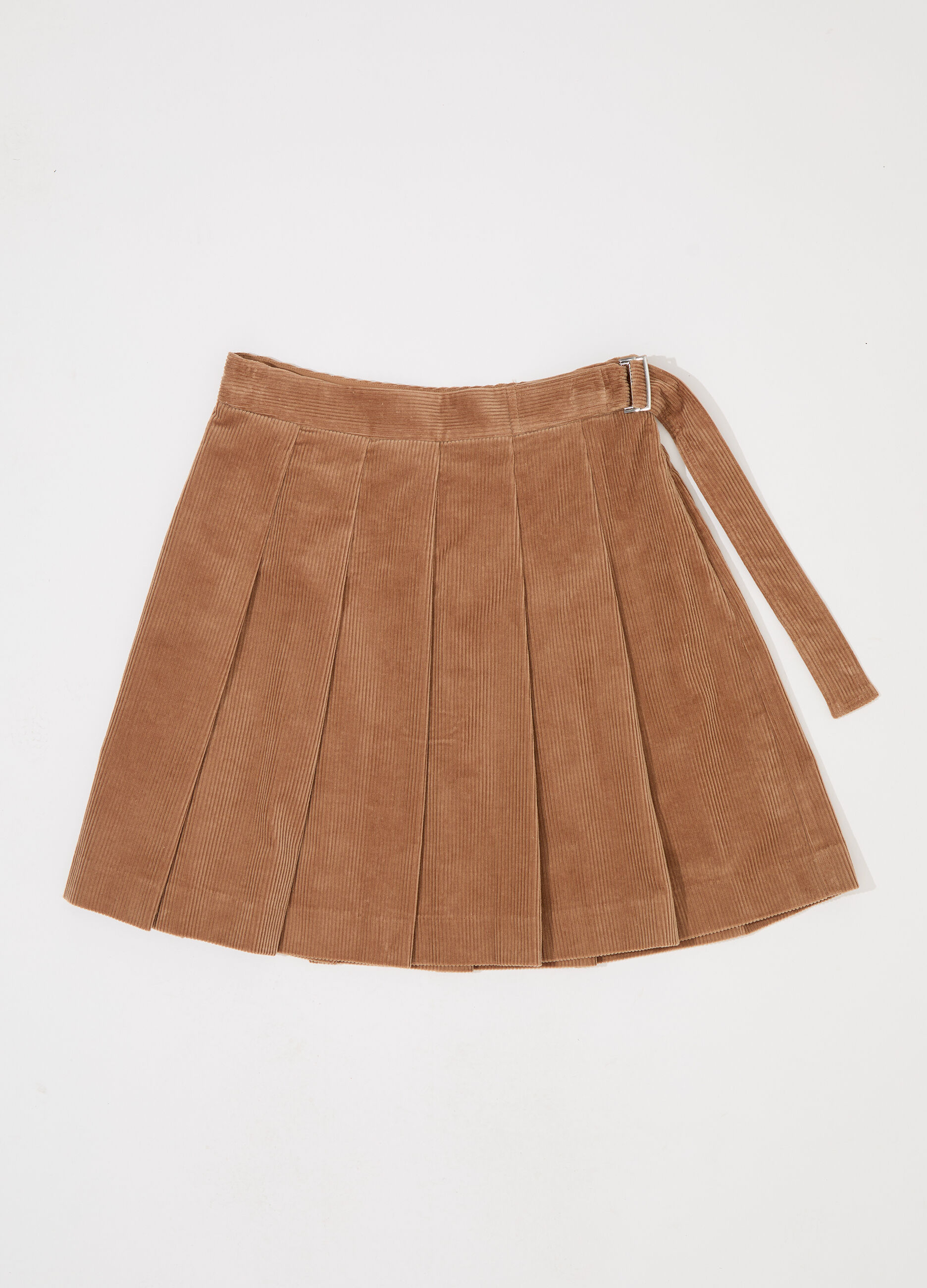 Gonna corta a pieghe in velluto corduroy donna_4