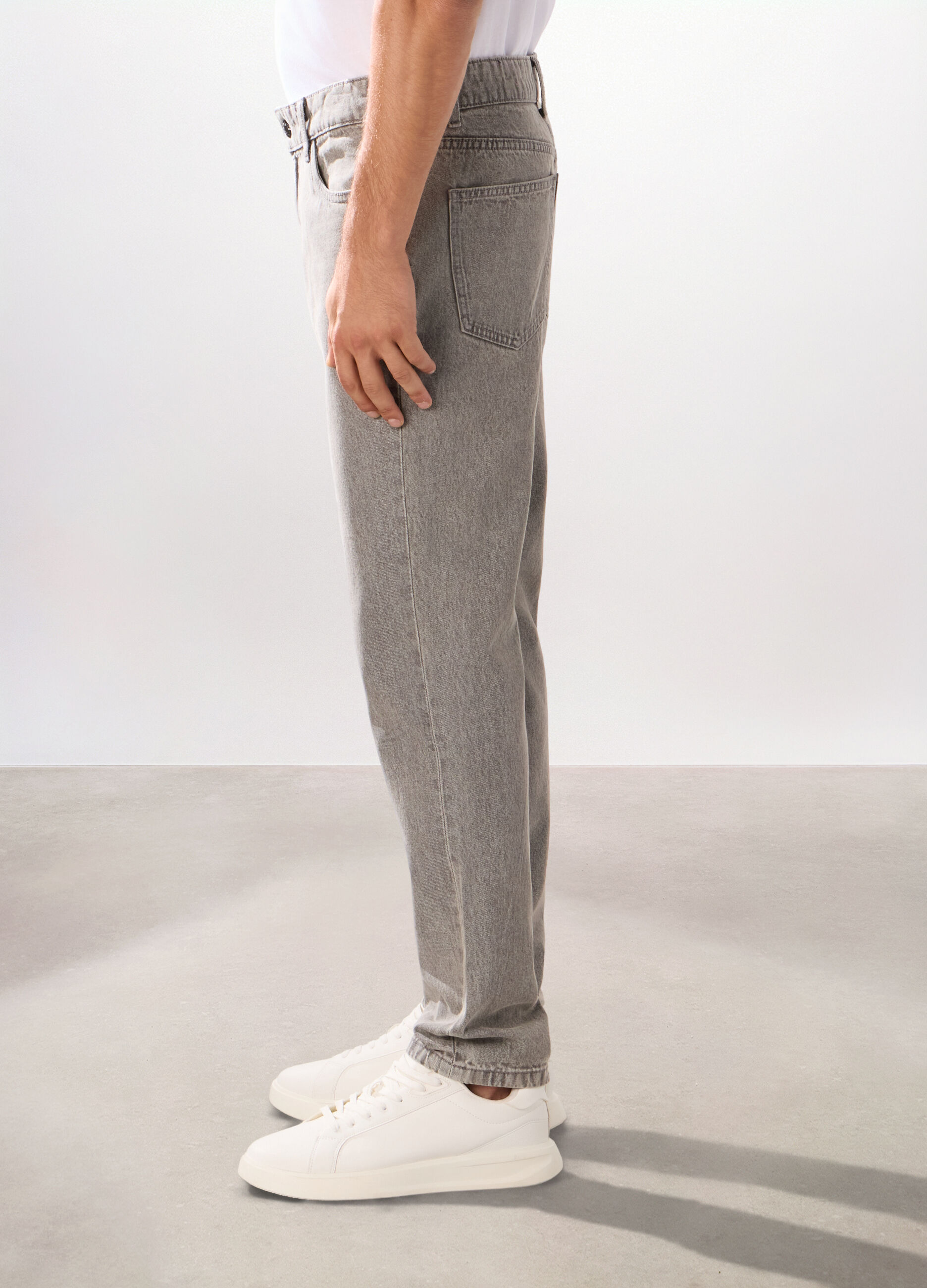 Jeans 5 tasche slim in denim di cotone uomo_1