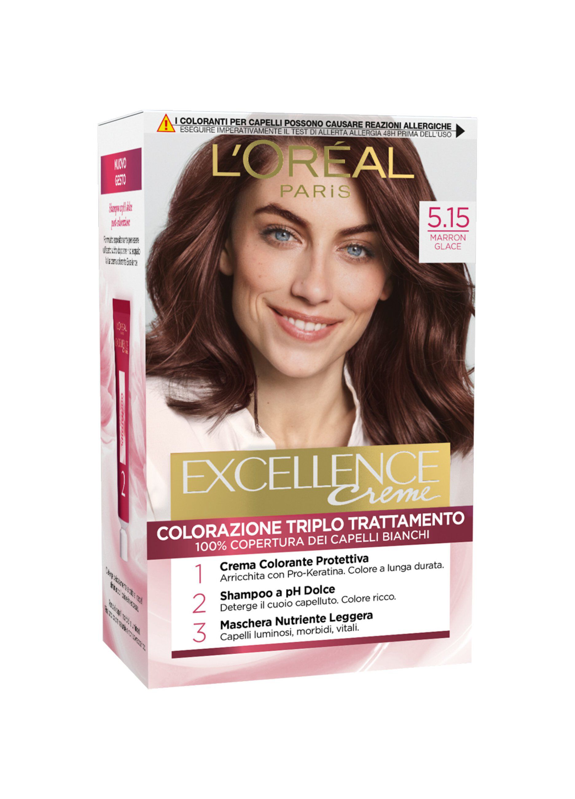 L'Oréal Paris Tinta Capelli Excellence, Copre i capelli bianchi, colore ricco, luminoso e a lunga durata, 5.15 Marron Glace._0