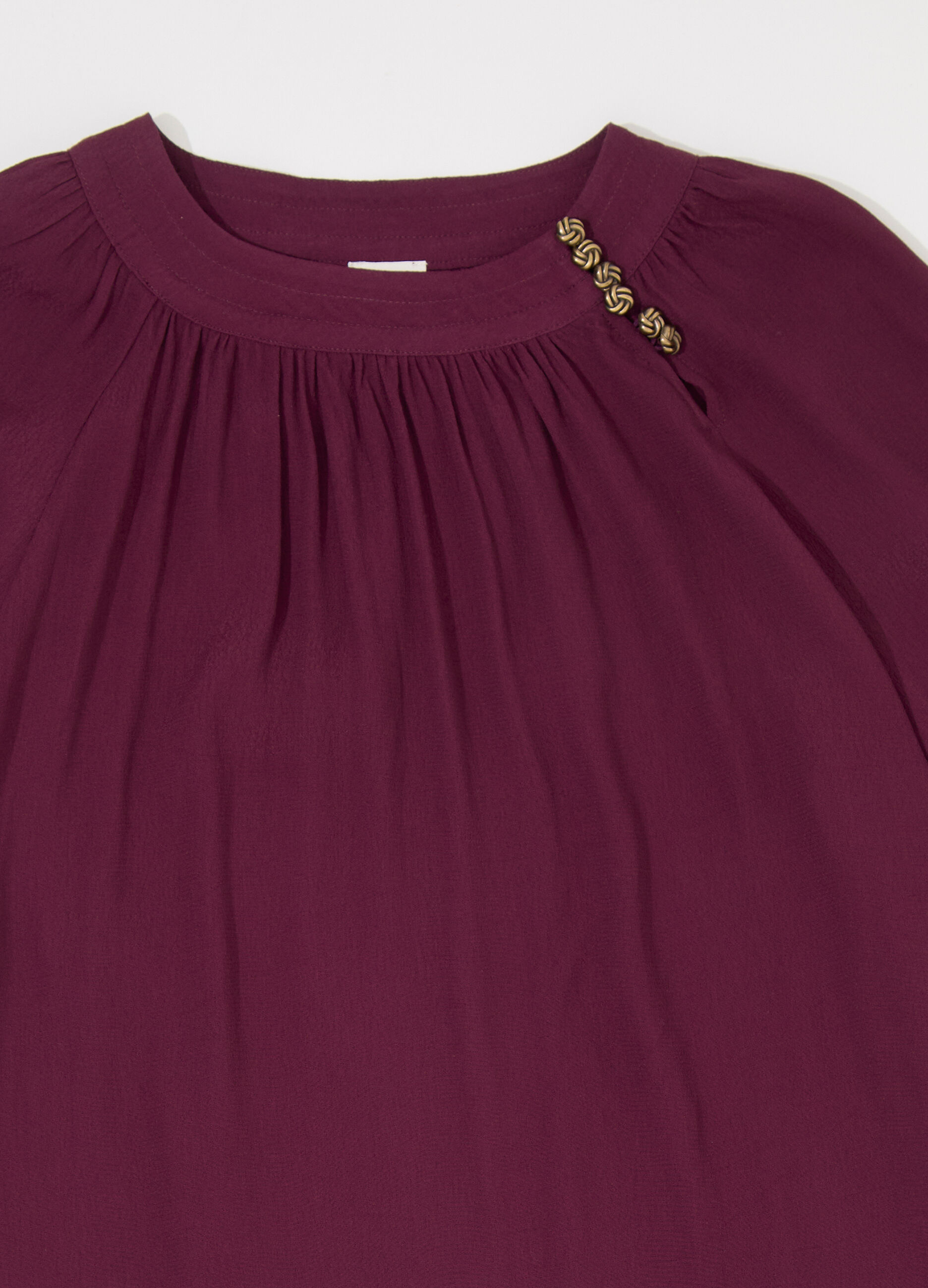 Blusa a pieghe con maniche a sbuffo donna_6