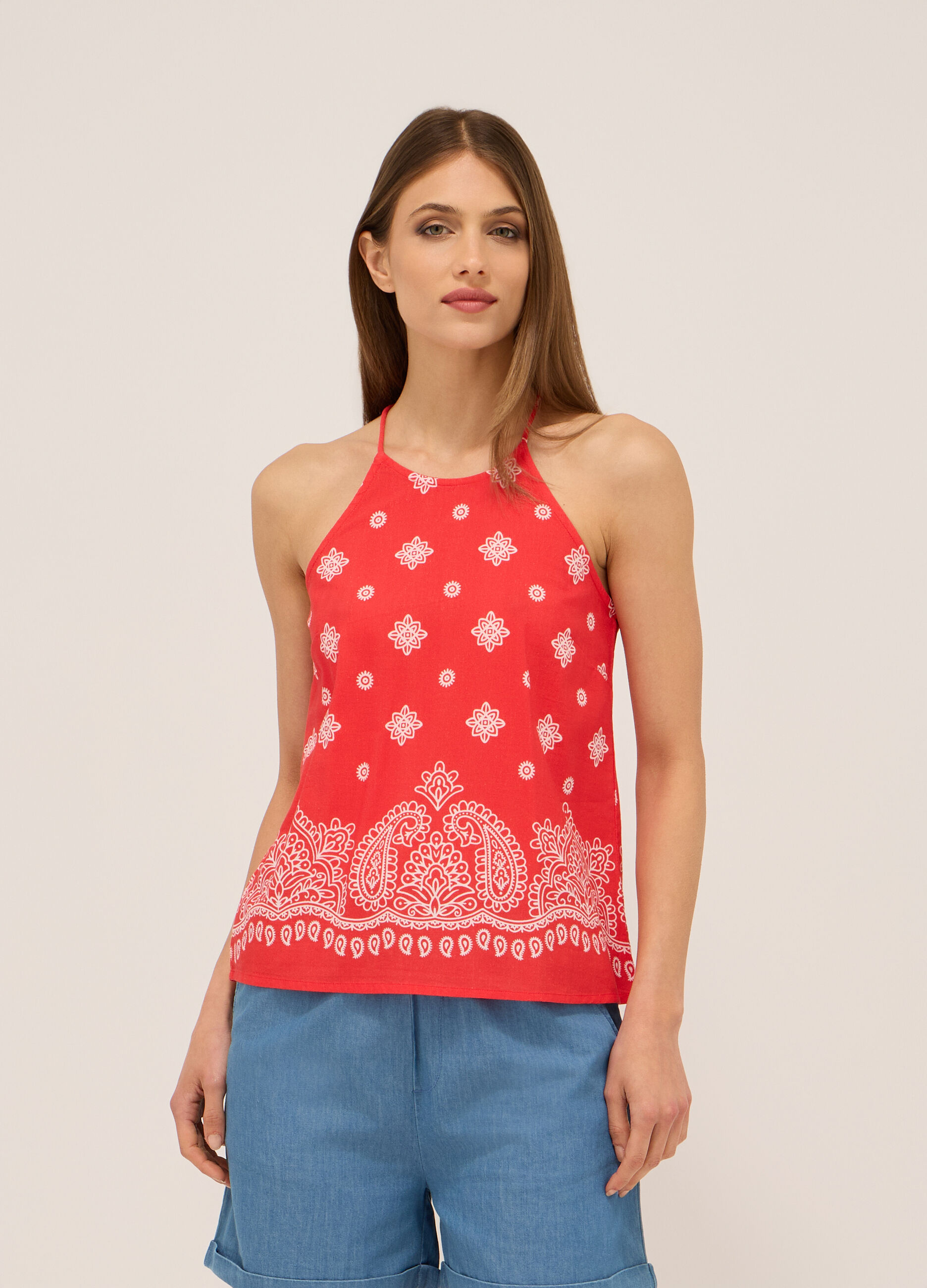 Top misto lino con stampa donna_0