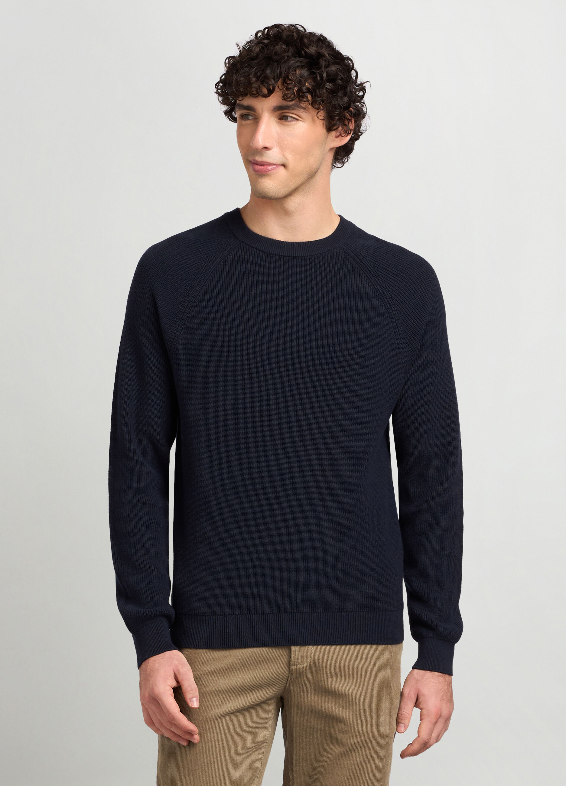 Maglione girocollo a costa inglese in puro cotone uomo_0