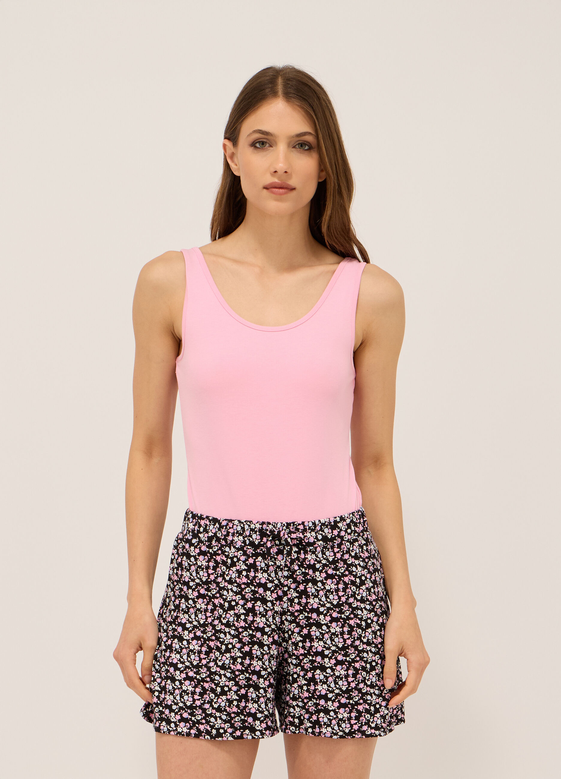 Top smanicato in cotone stretch donna_0