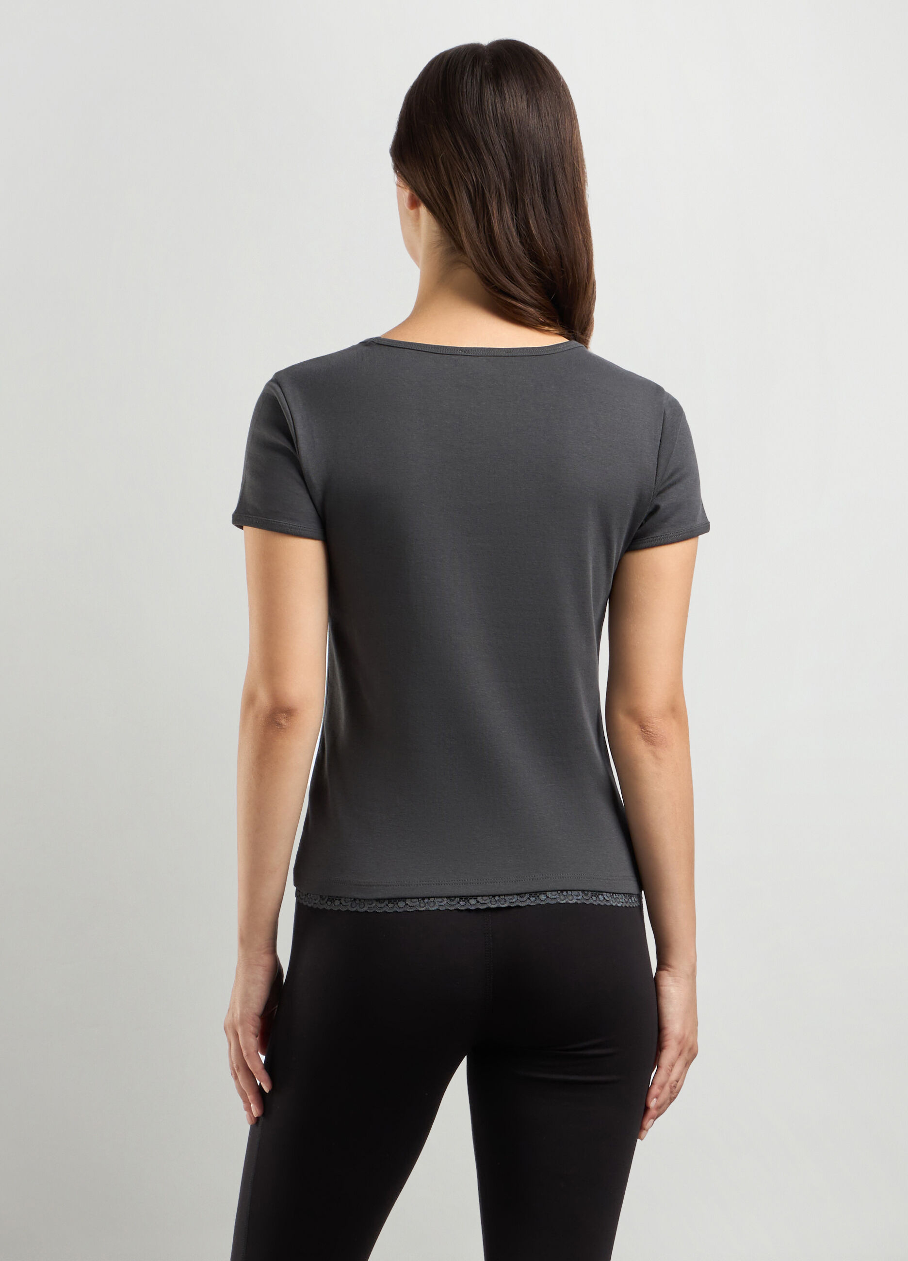 T-shirt in jersey di puro cotone con pizzo donna_1