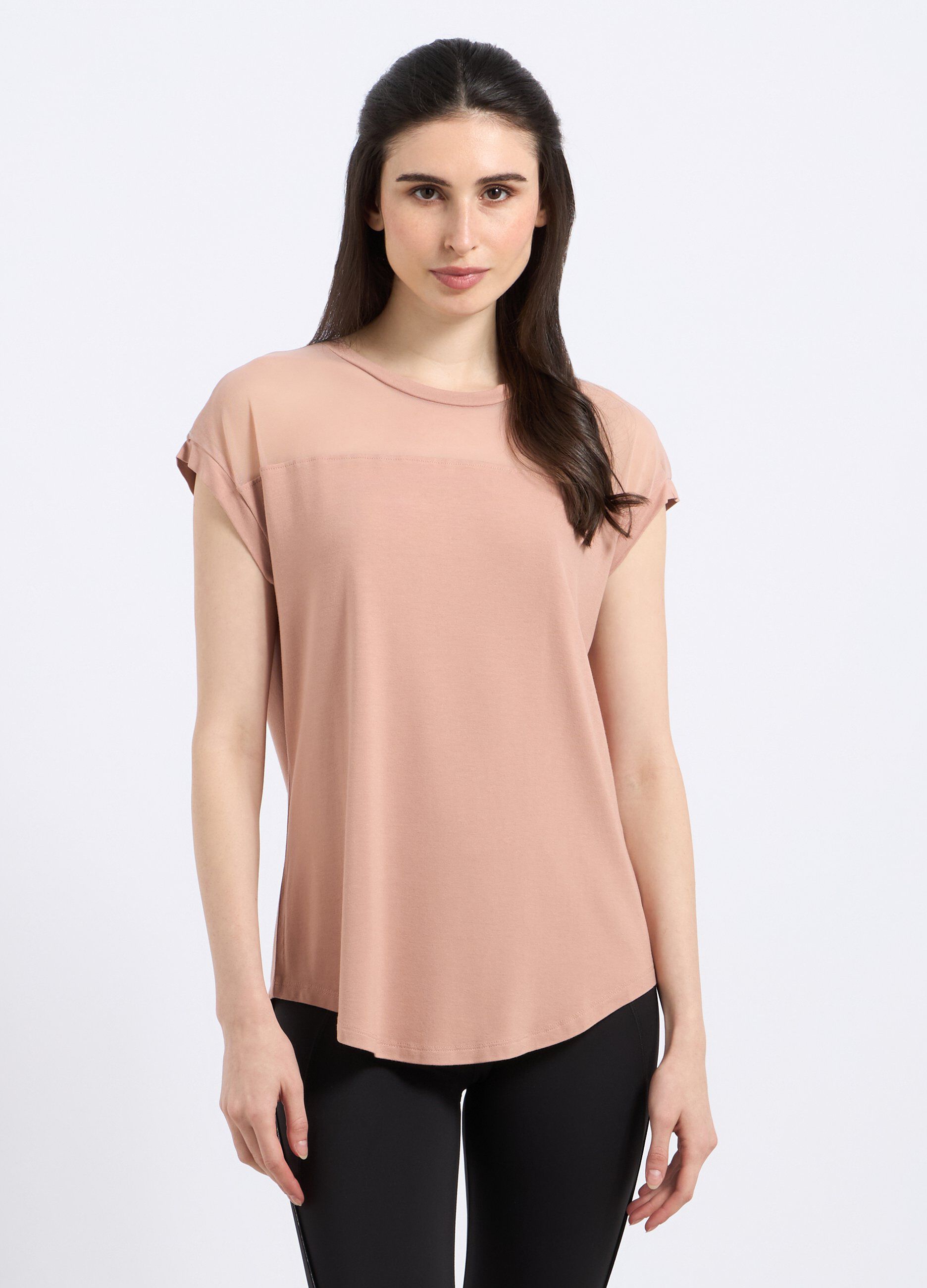 T-shirt in viscosa stretch con inserto sul top_0