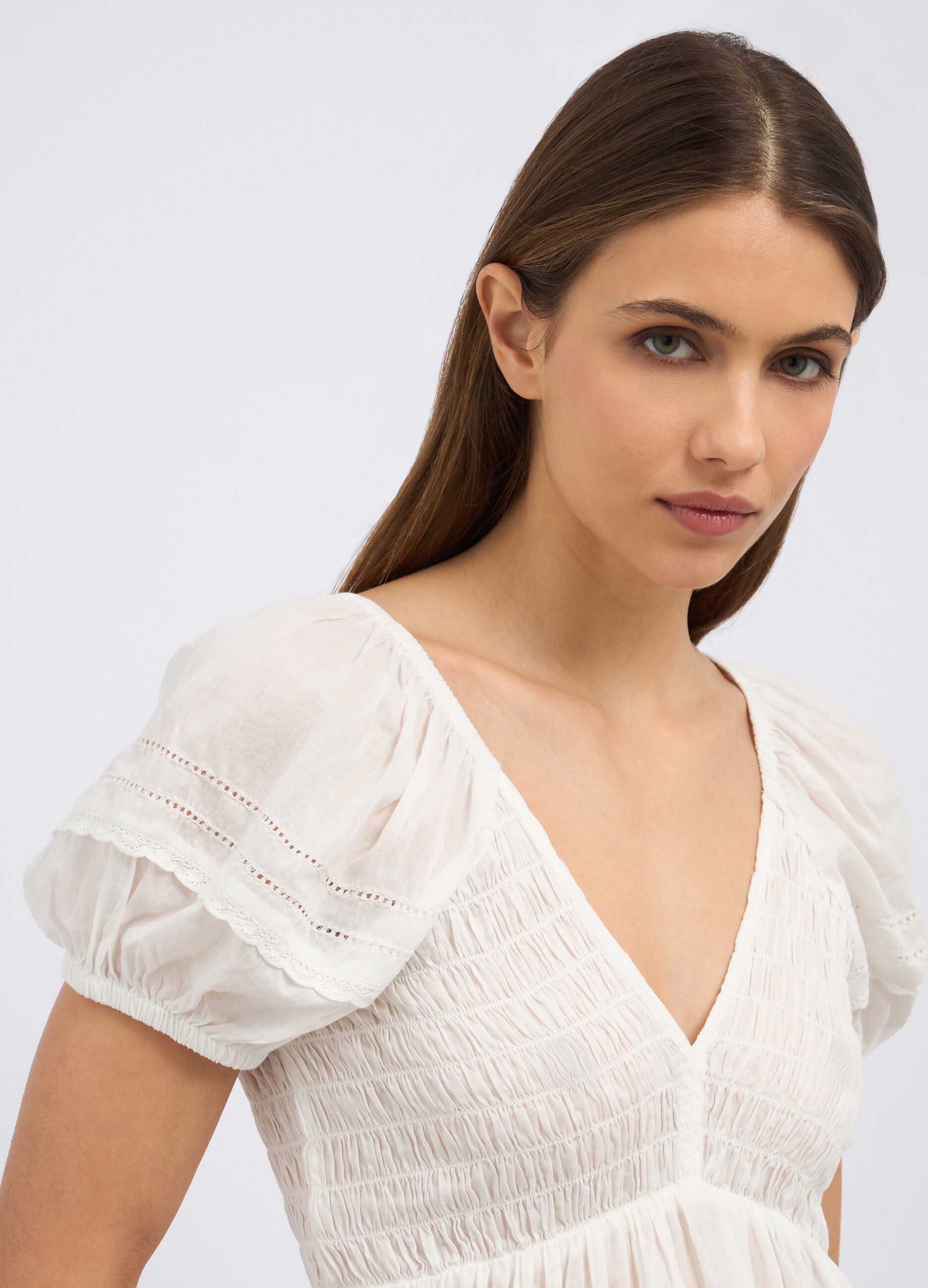 Blusa in puro cotone con punto smock donna_2