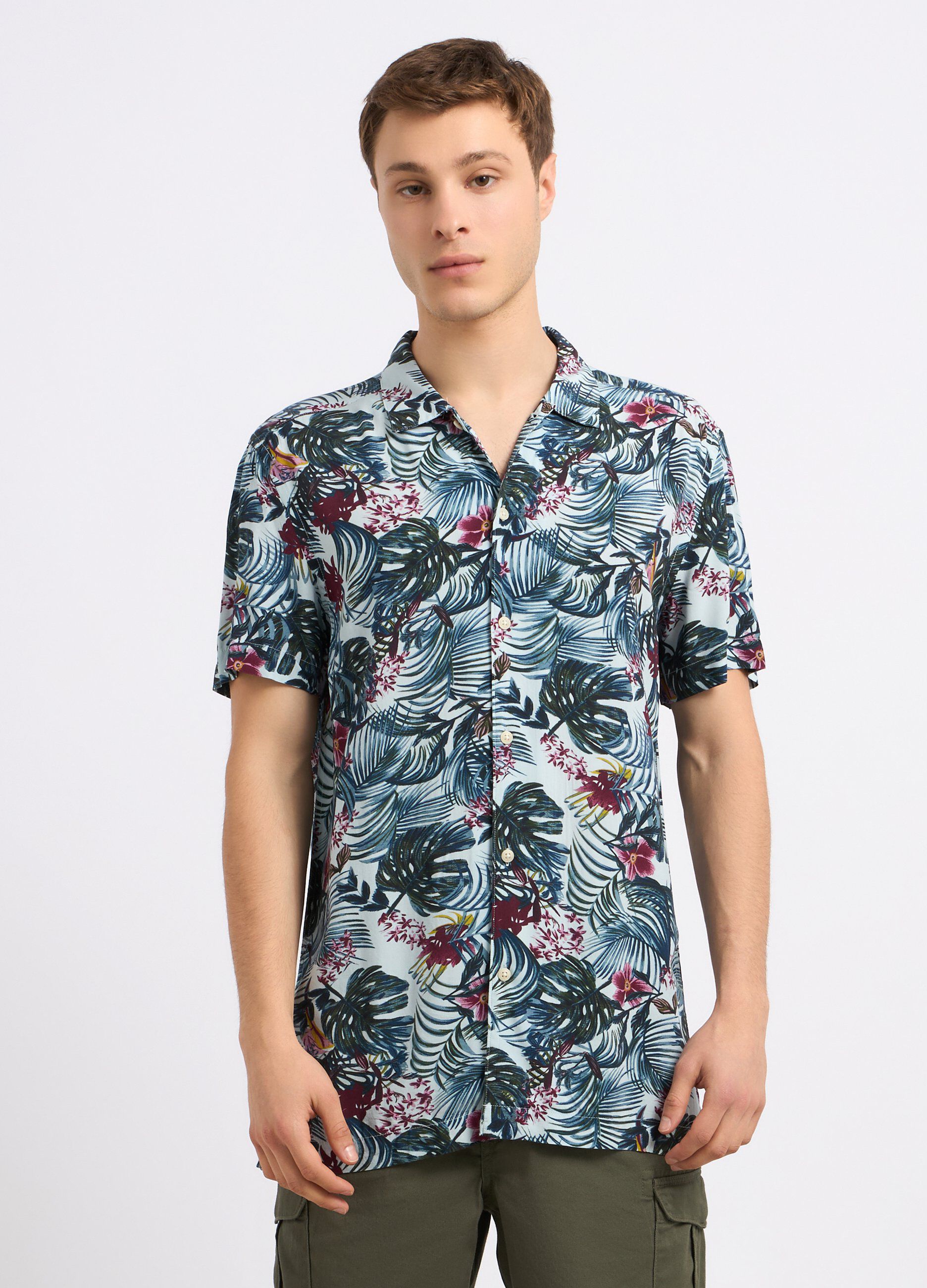 Camicia foliage in pura viscosa uomo_0