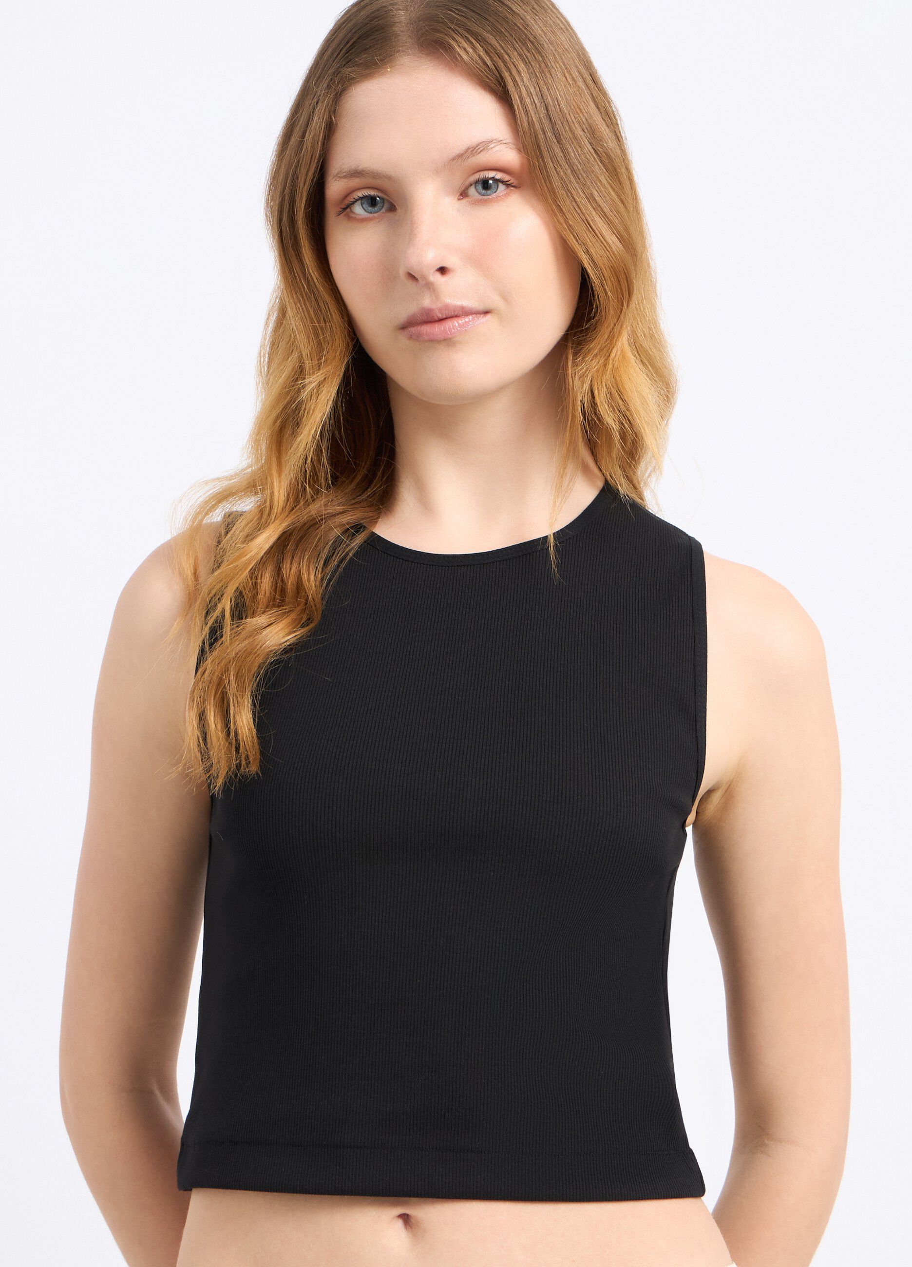 Top cropped in costina di cotone stretch donna_2