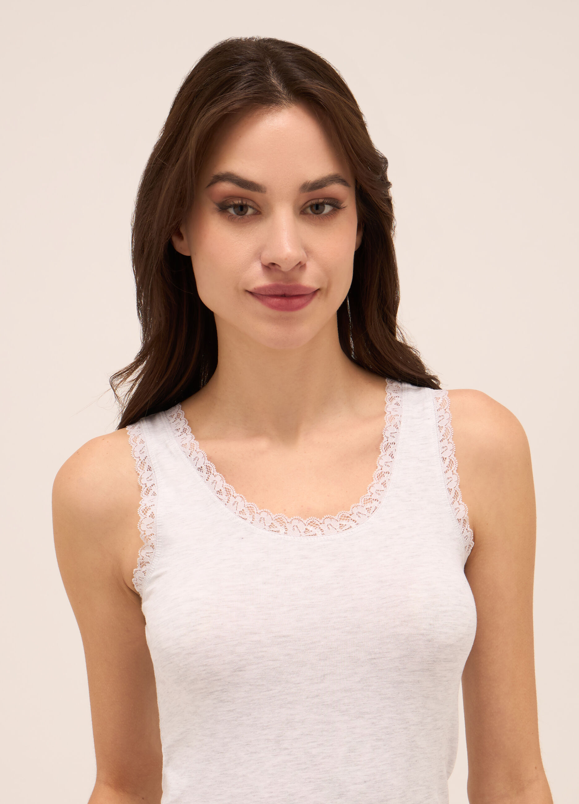 Canotta in cotone stretch con pizzo donna_2