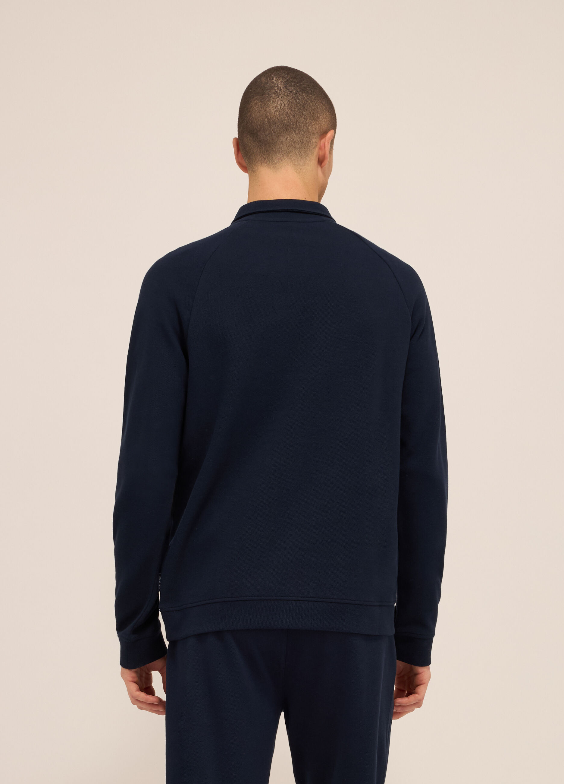 Felpa stile polo a maniche lunghe in puro cotone uomo_1