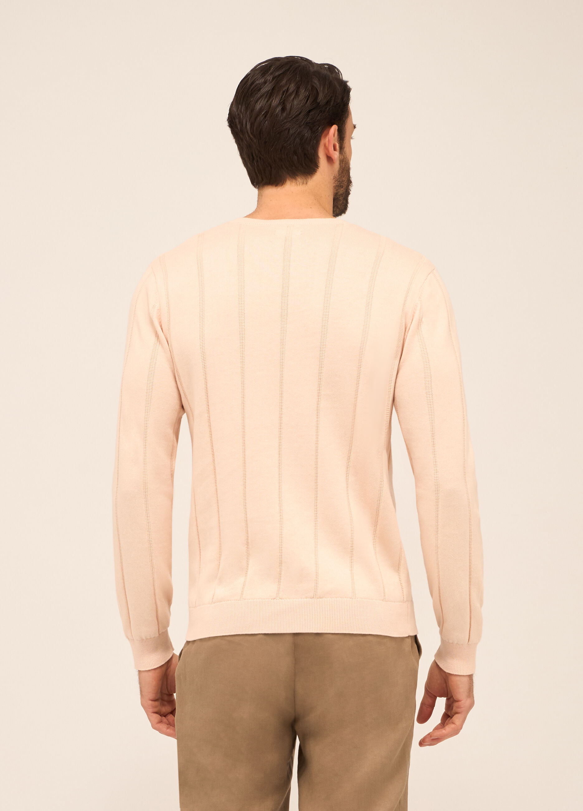 Maglione girocollo a costa operata in puro cotone uomo_1