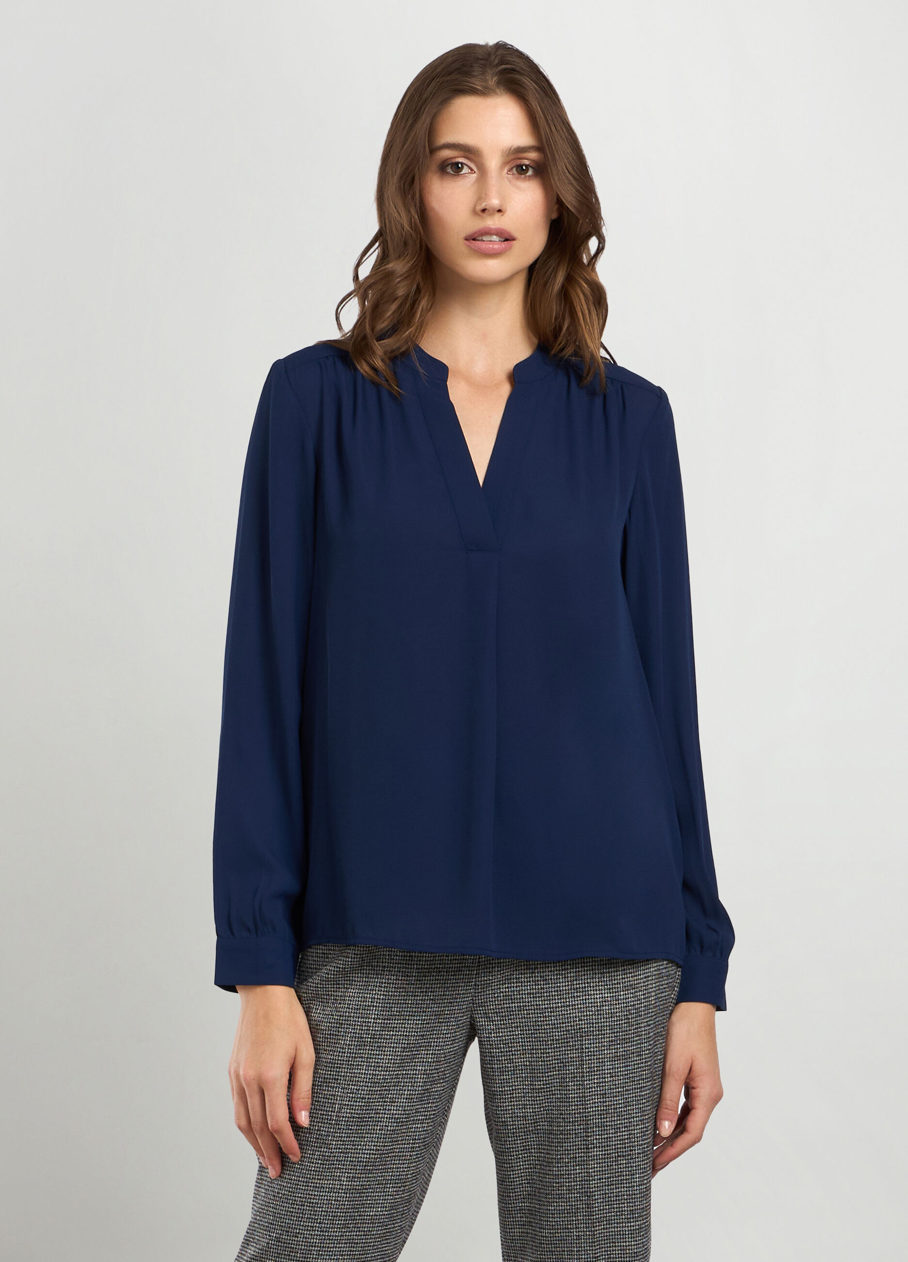 Blusa crêpe in tinta unita donna_0