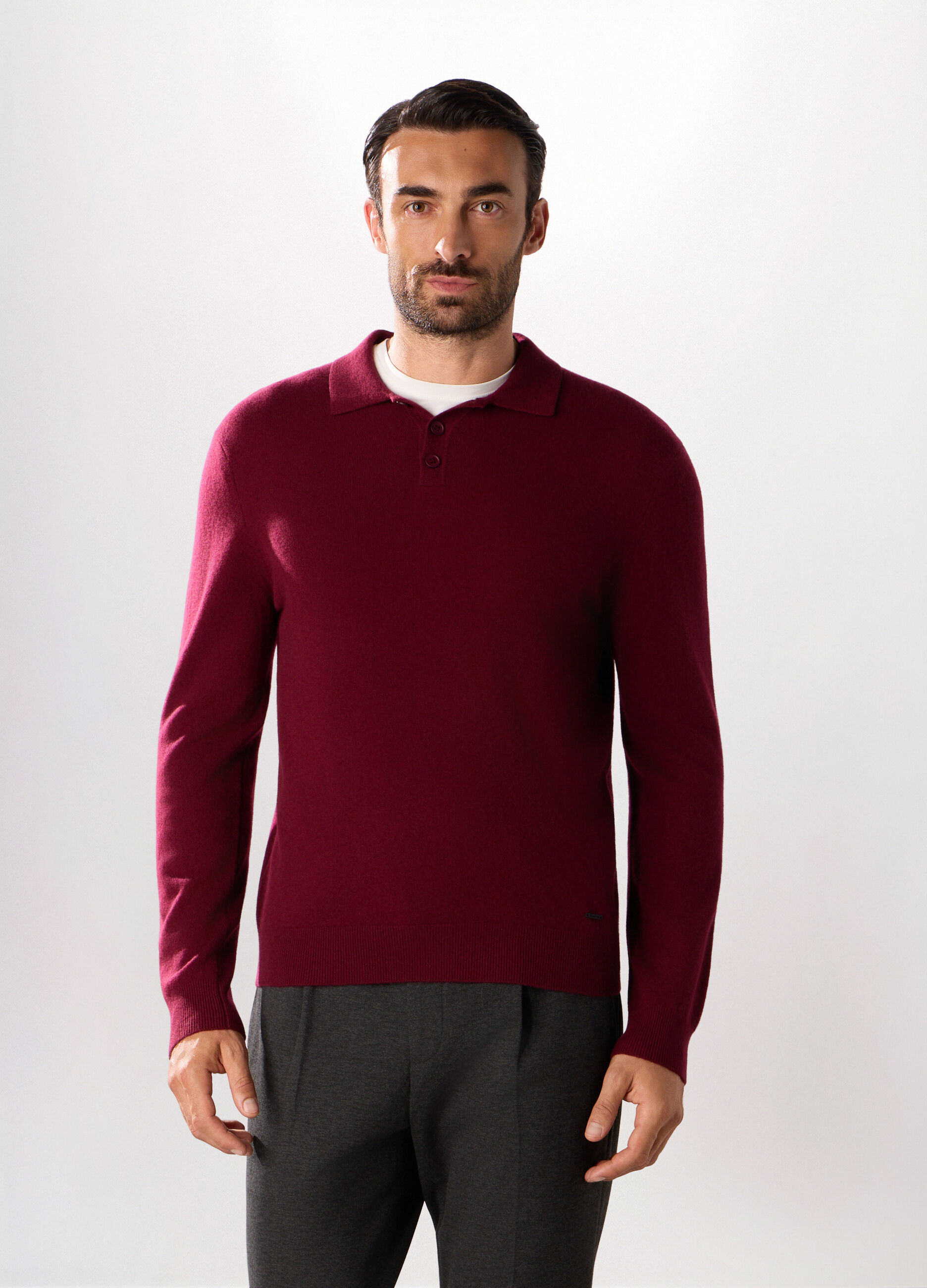 Polo a maniche lunghe in lambswool uomo_0
