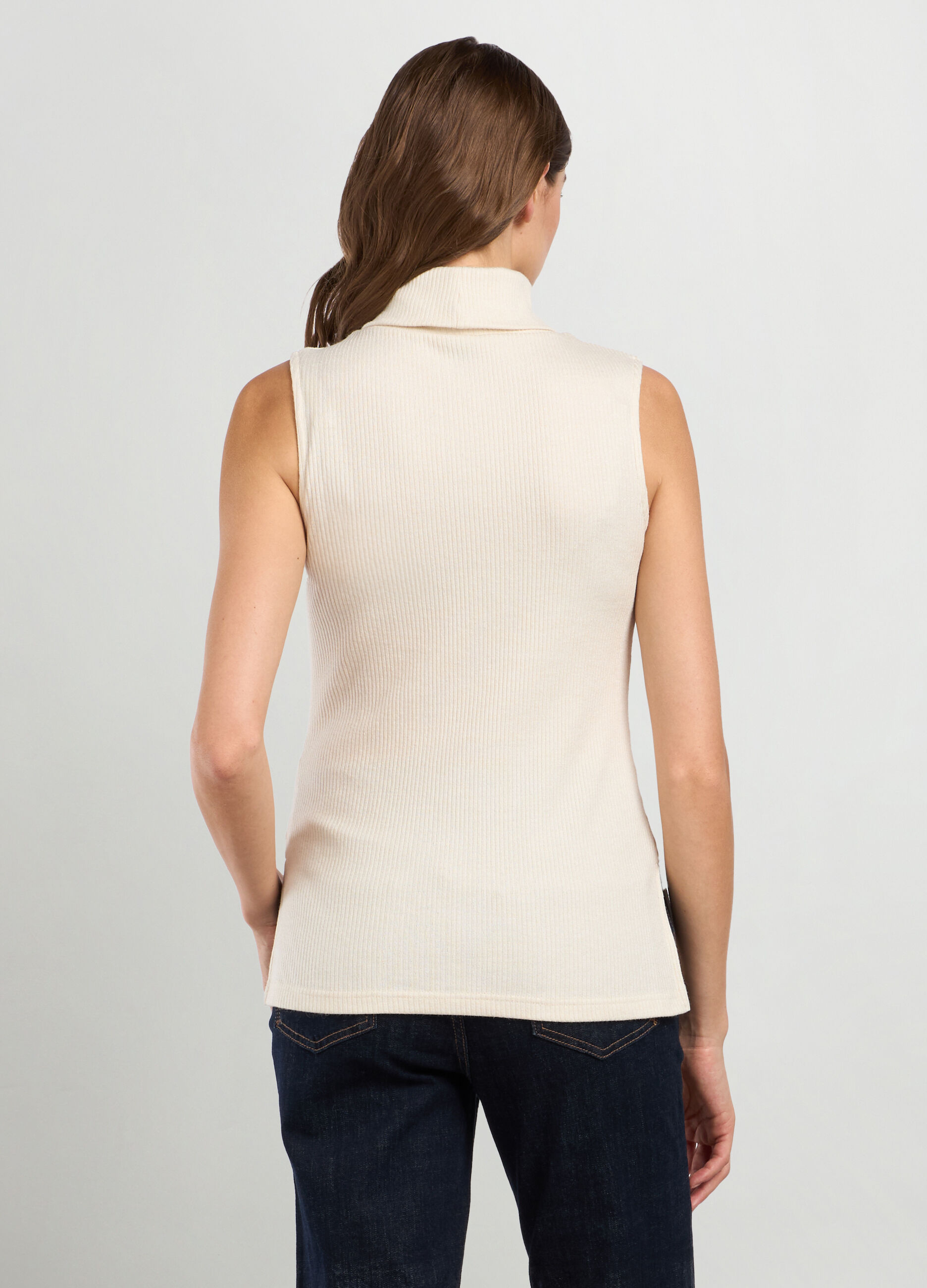 T-shirt smanicata in costina donna_1