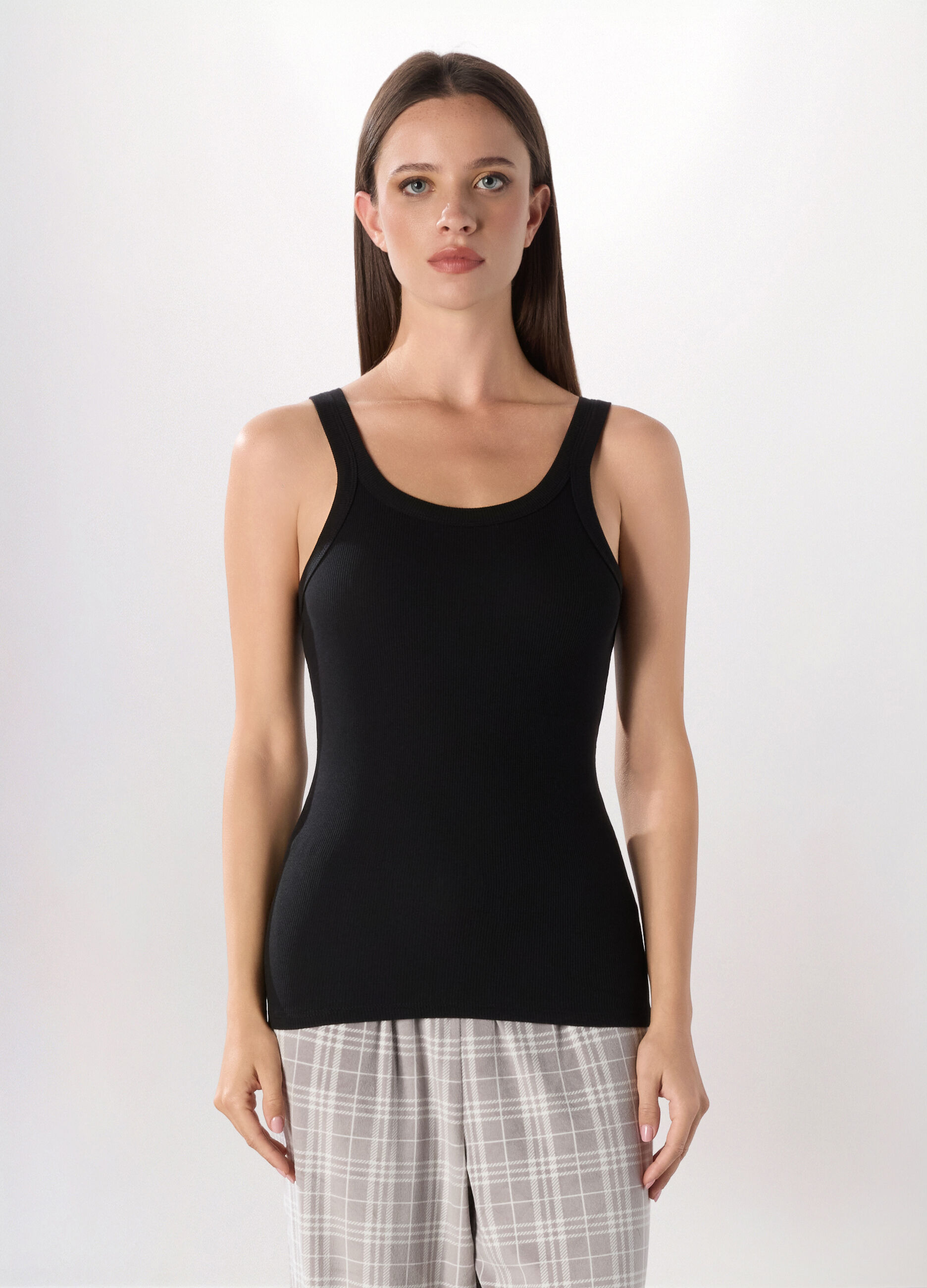 Canotta intima in cotone stretch a costine donna_0