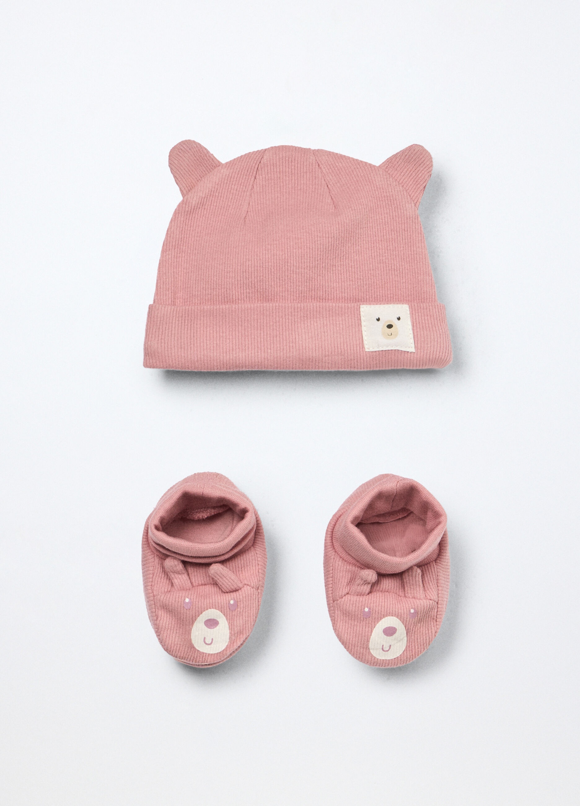 Set berretto + scarpine in costina di puro cotone neonata_0