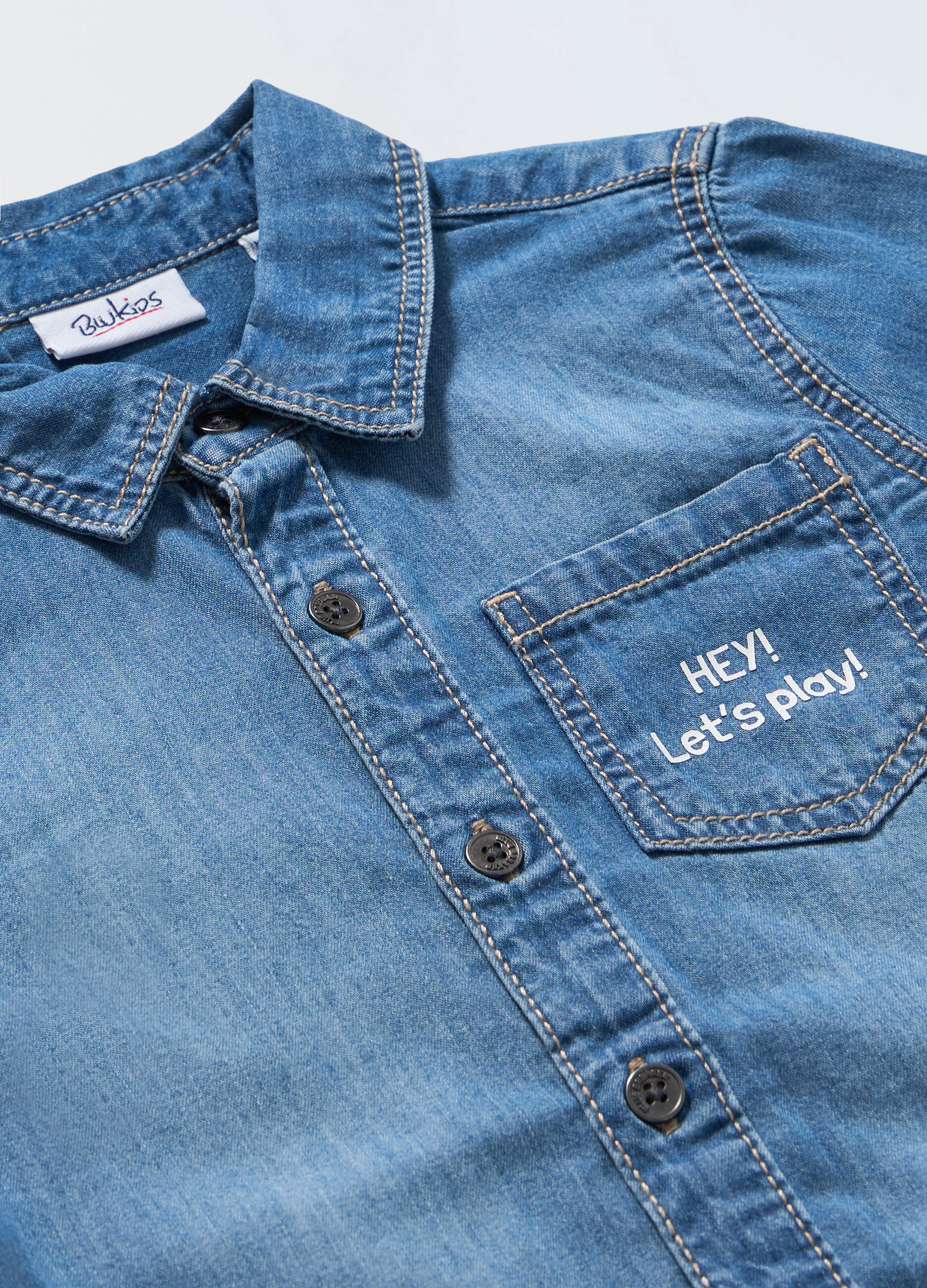 Camicia in denim di puro cotone neonato_1