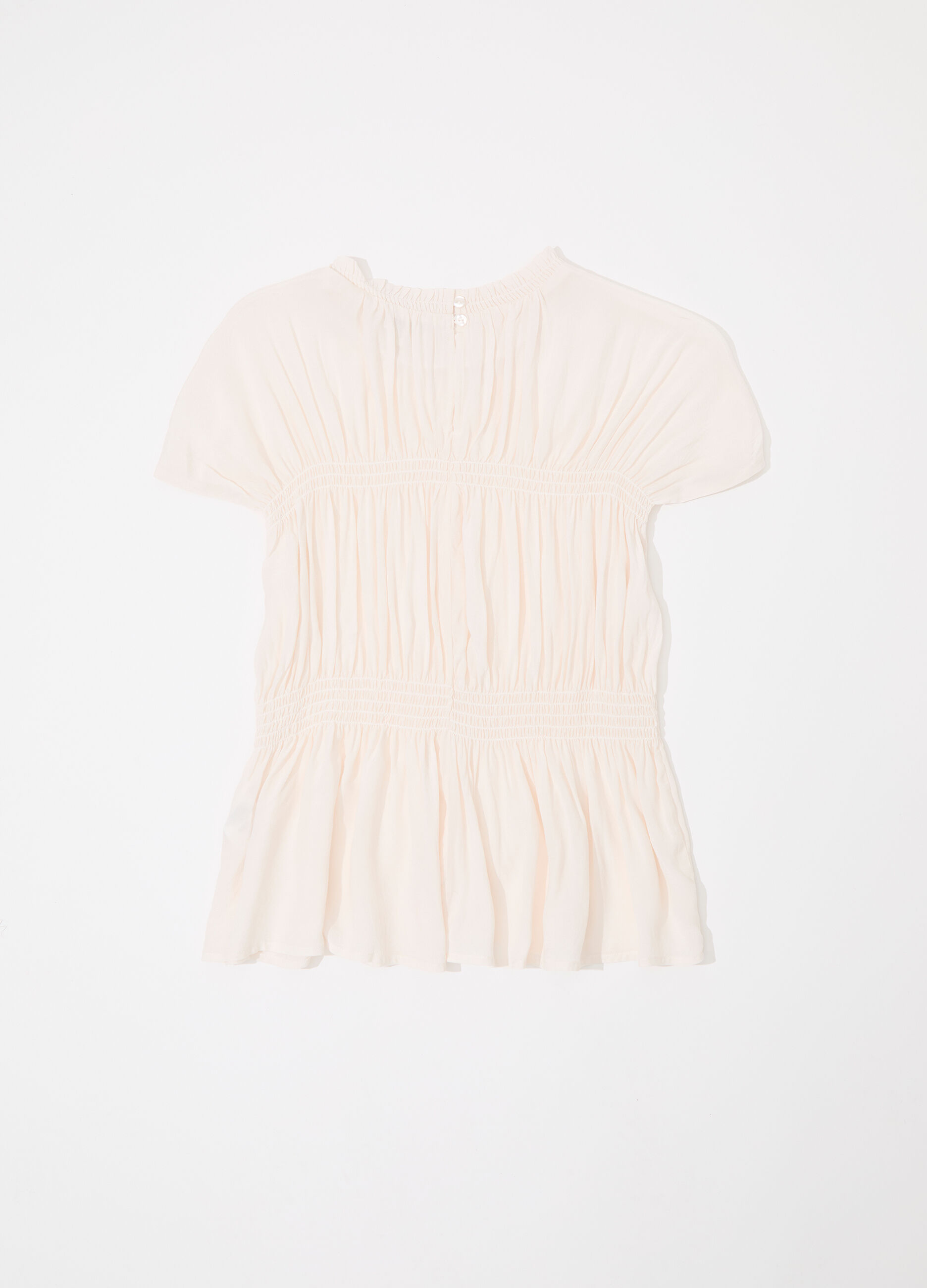 Blusa arricciata in punto smock donna_5